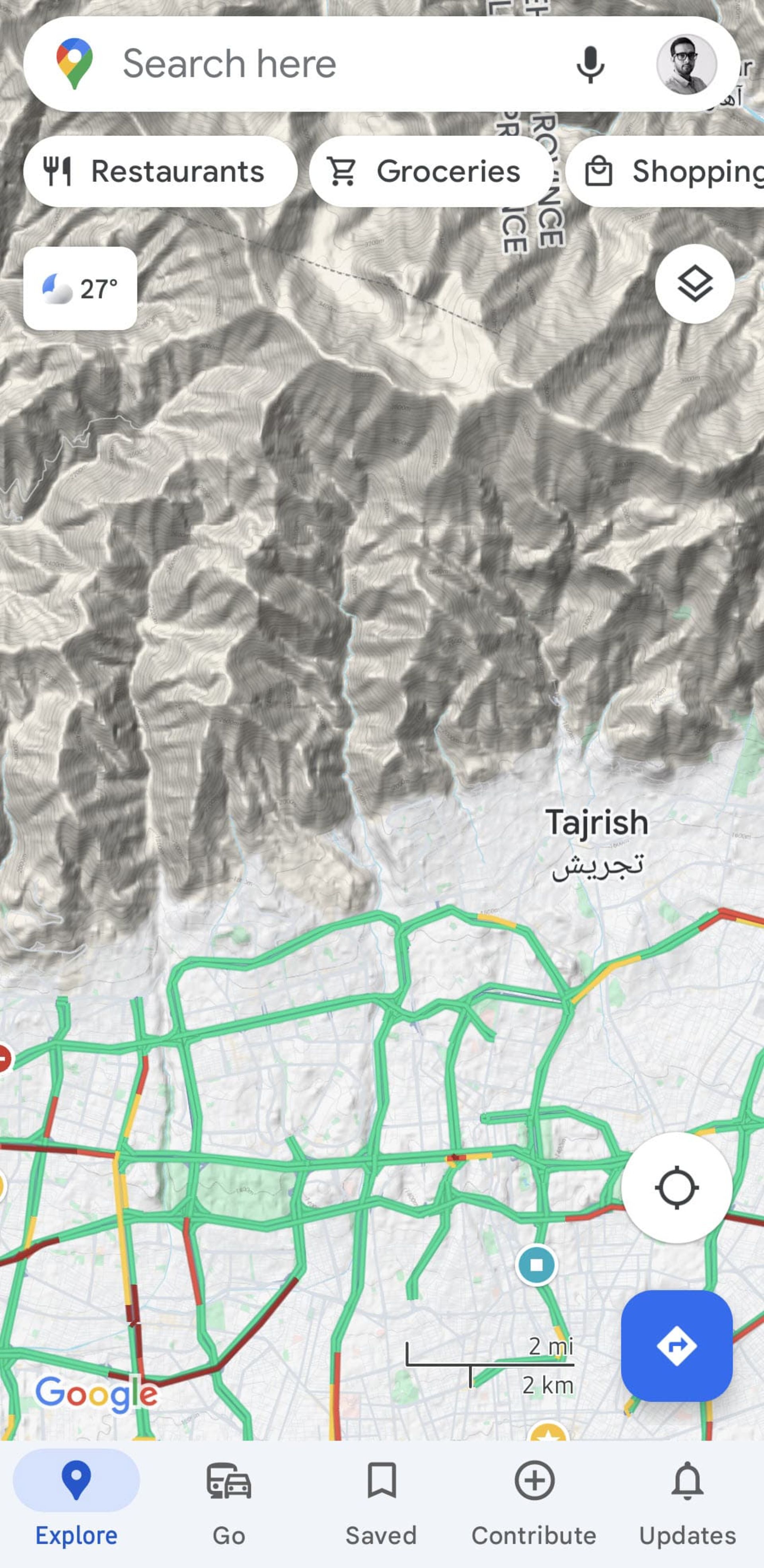 انتخاب لایه نقشه عوارض زمین در گوگل مپس