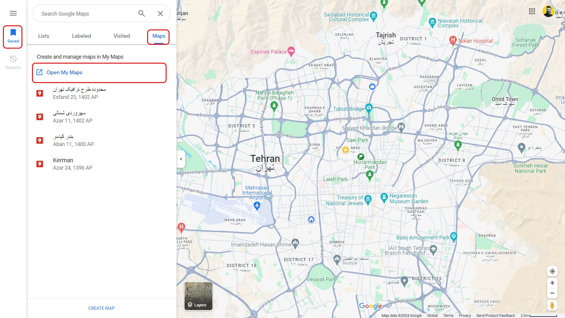 My Maps در گوگل مپ