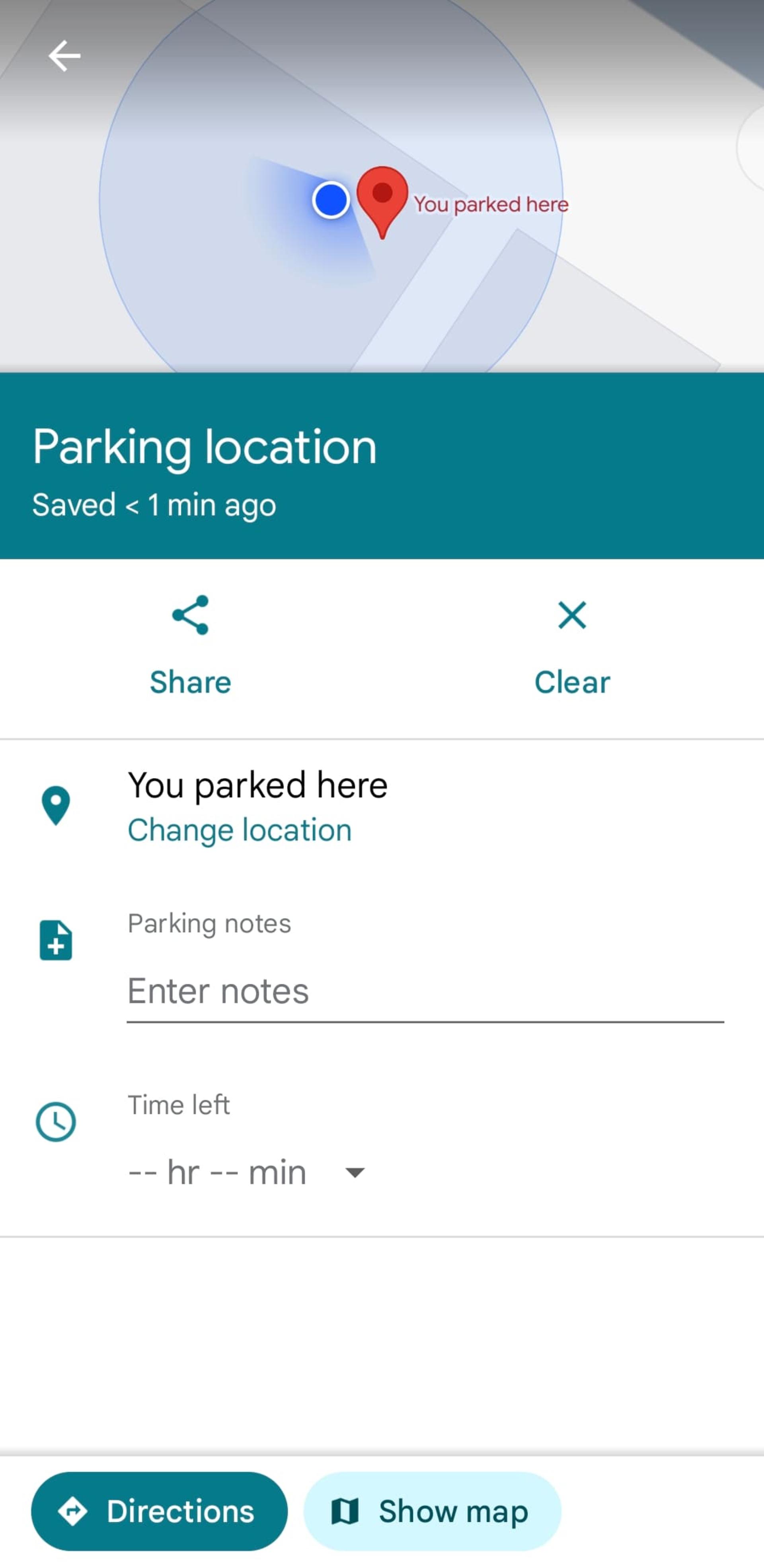 تنظیمات Save parking پر گوگل مپ