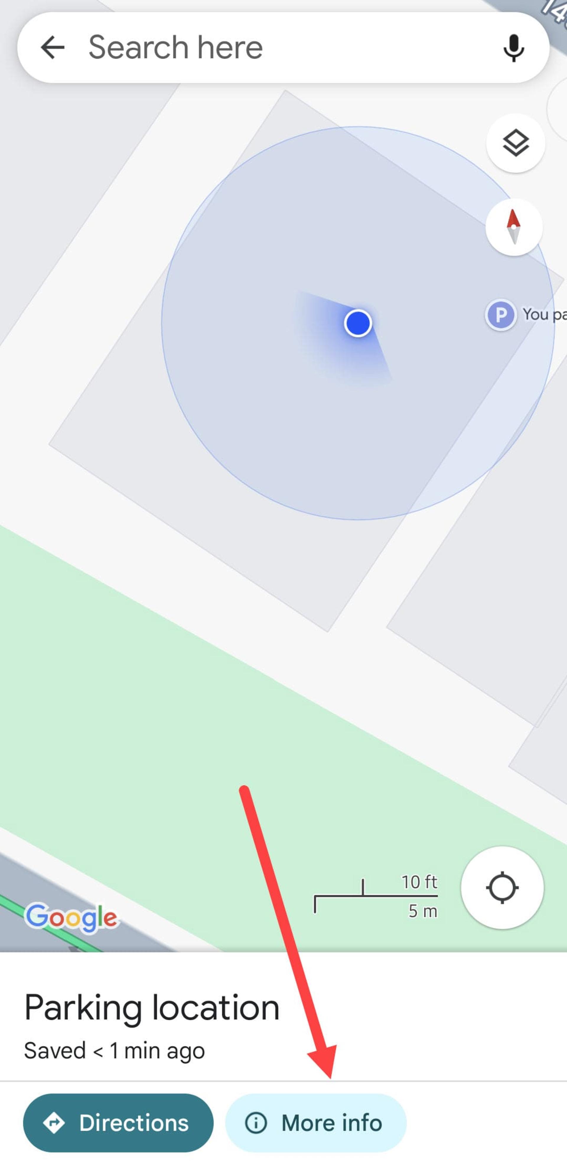 نتیجه‌ی ذخیره Save parking در گوگل مپ
