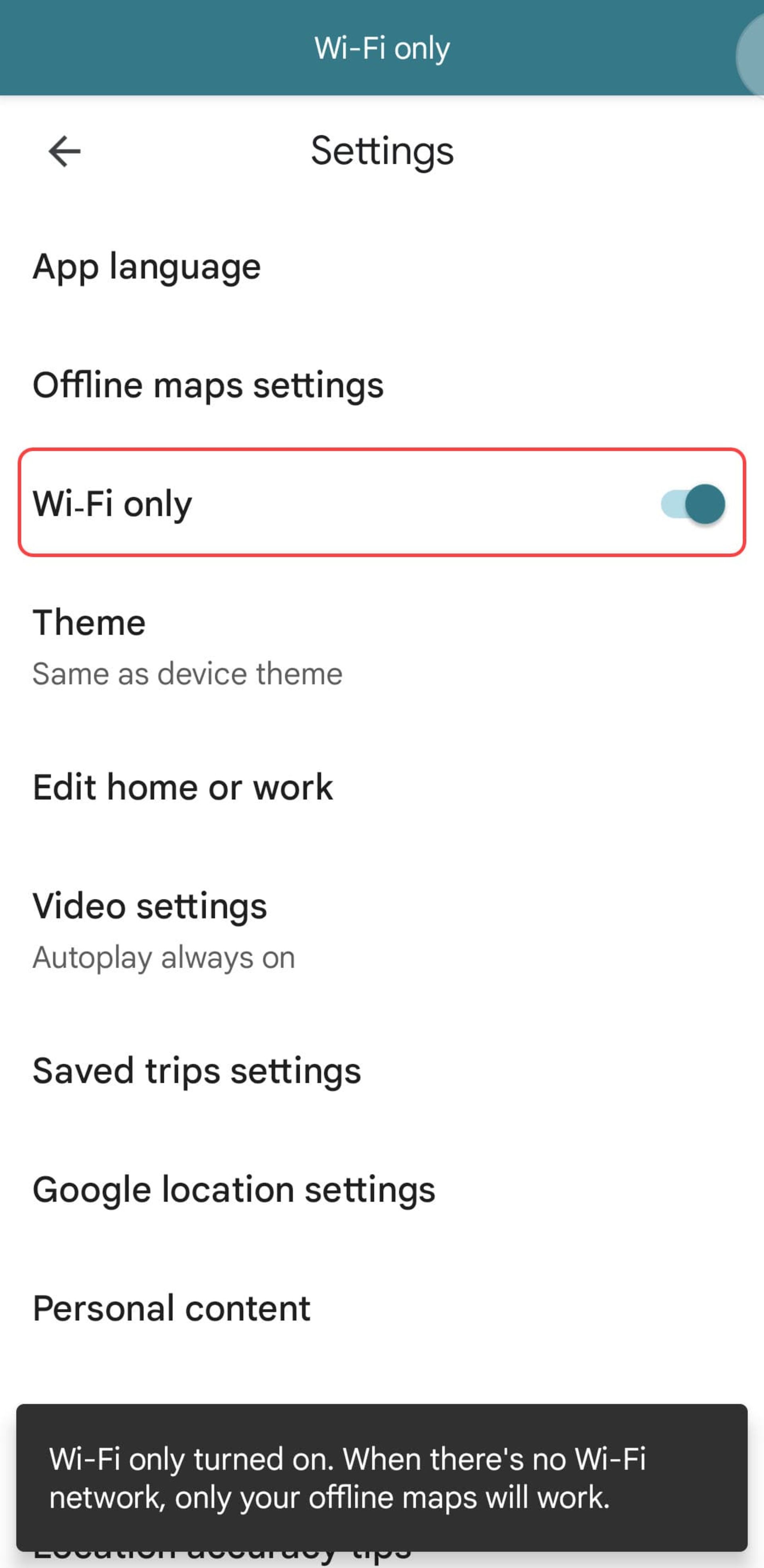 تنظیمات Wi-fi Only در گوگل مپس