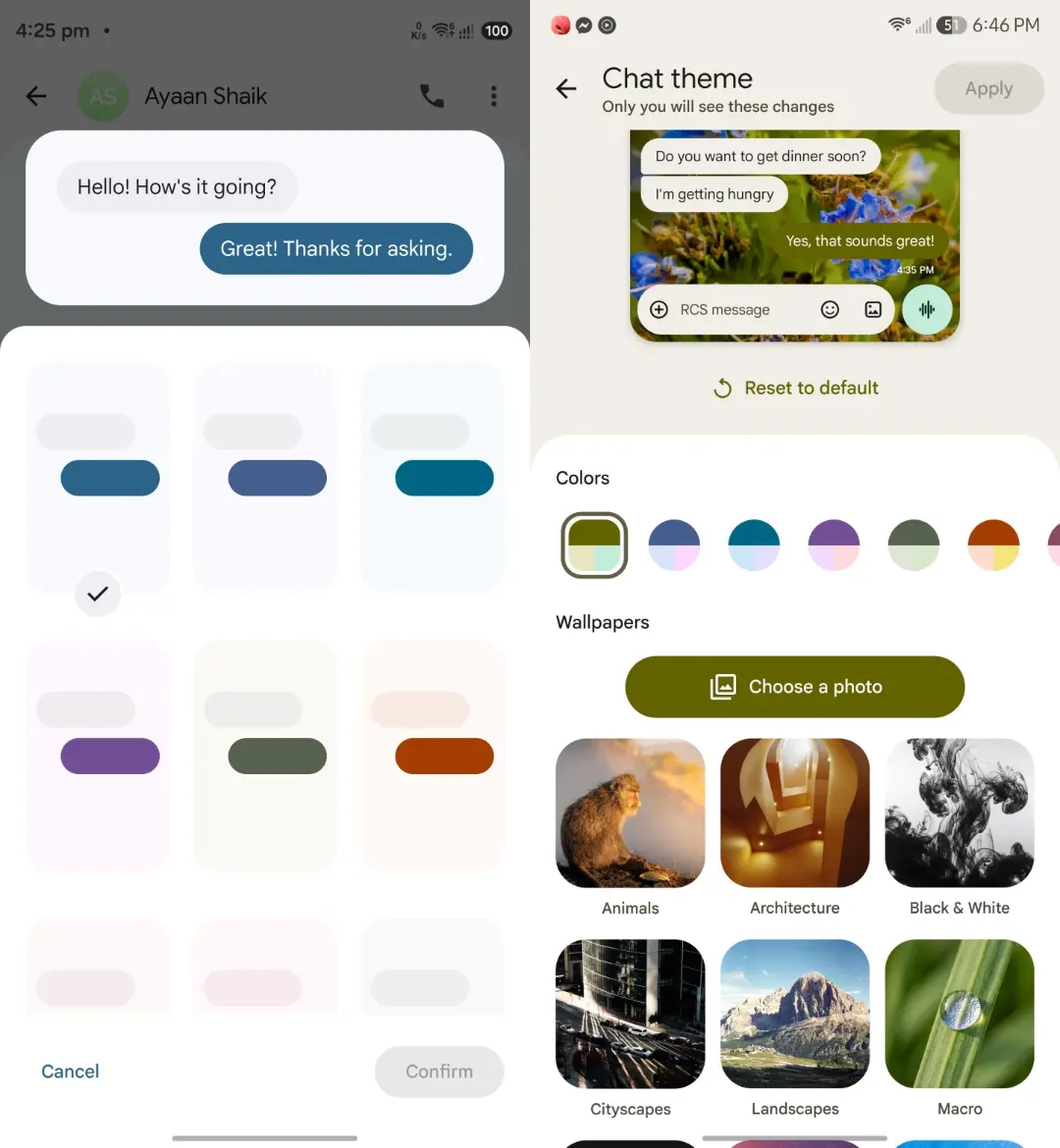 تغییر رنگ صفحه‌ی چت در Google Messages