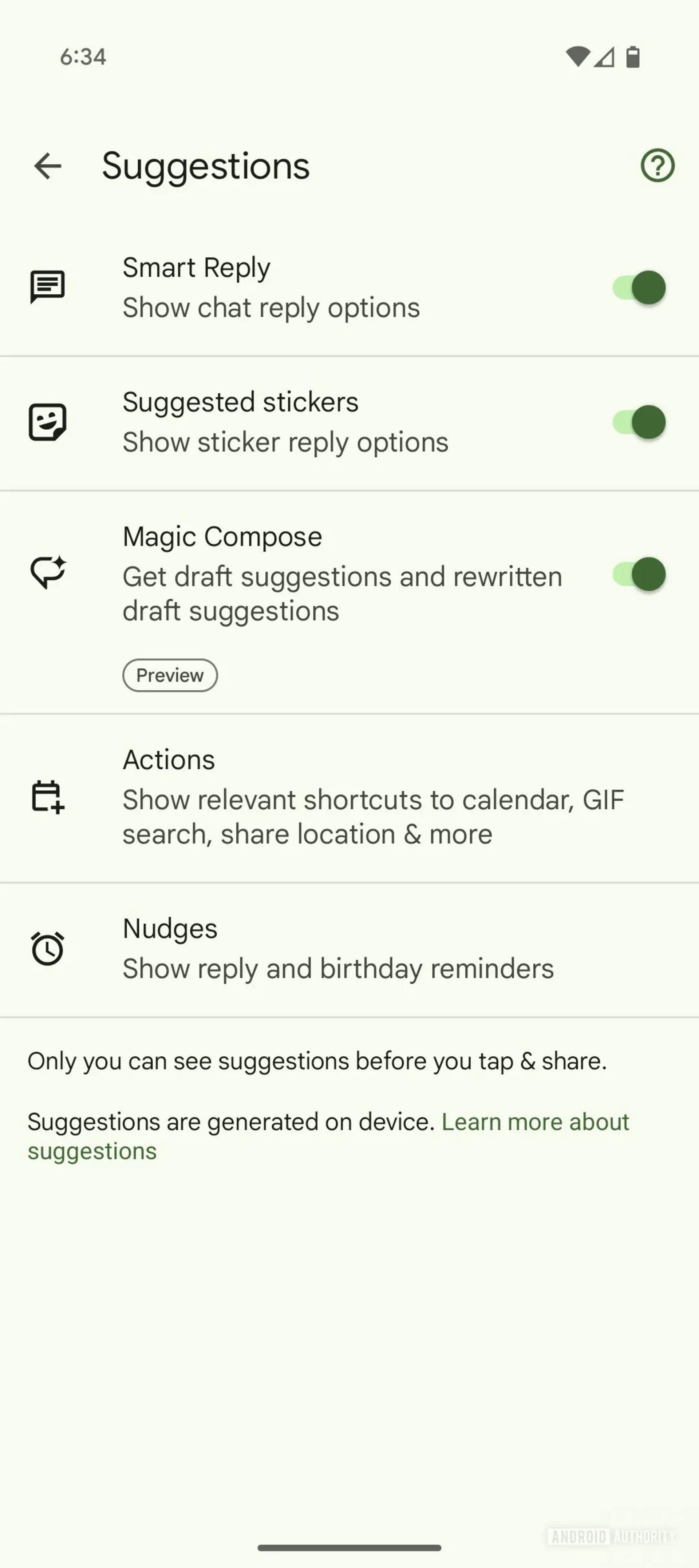 طراحی بخش Suggestions پیام‌رسان پیش‌فرض اندروید