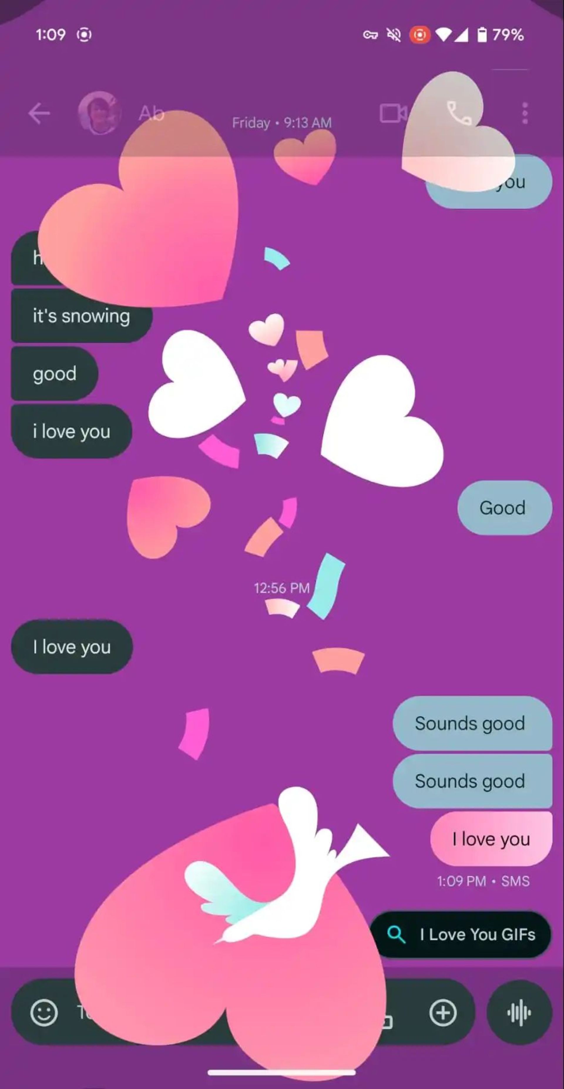 انیمیشن قلب قابلیت Screen Effects در برنامه google messages