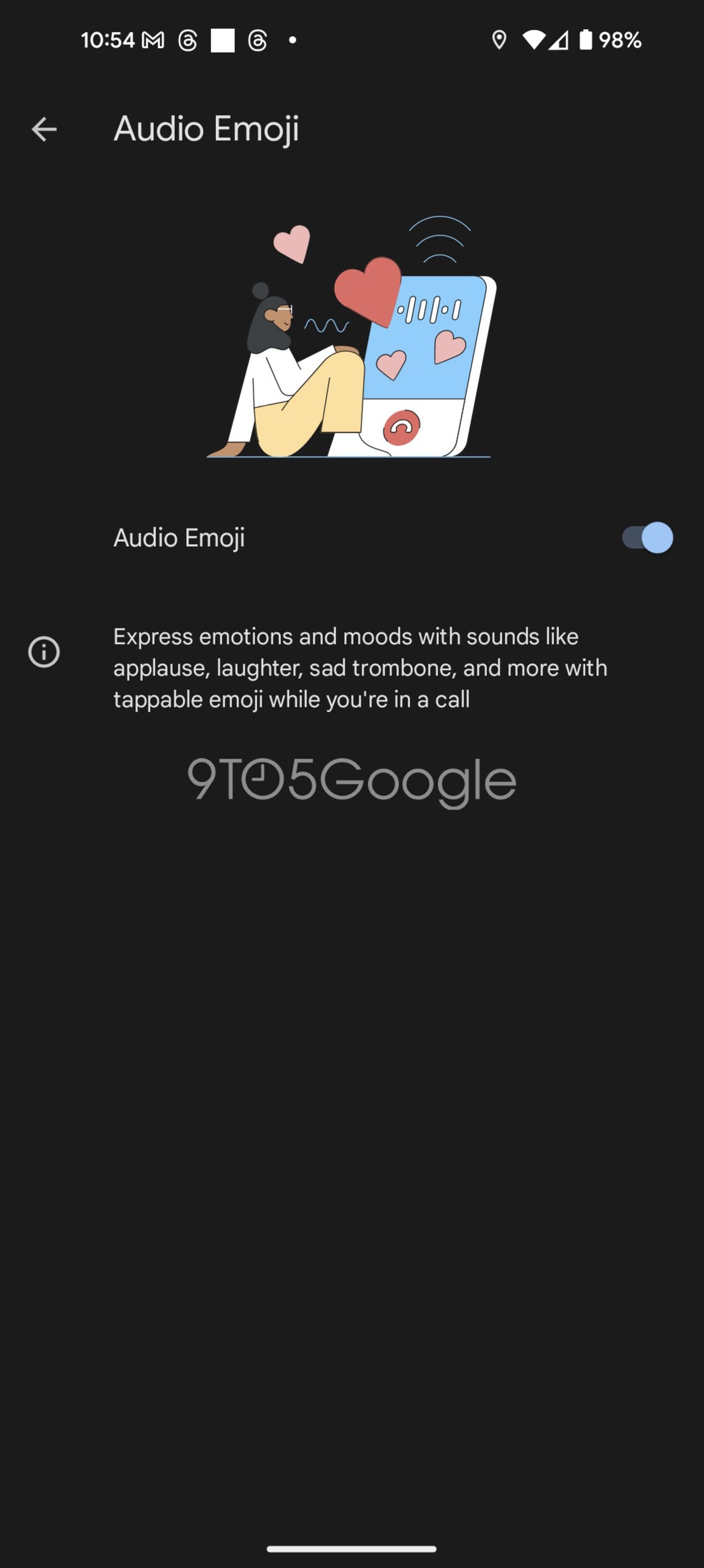 فعال کردن ایموجی صوتی در اپلیکیشن تماس گوگل 