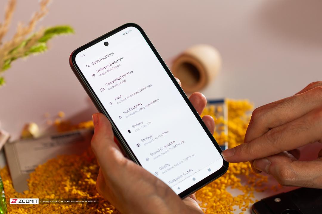 منوی تنظیمات پیکسل 8a