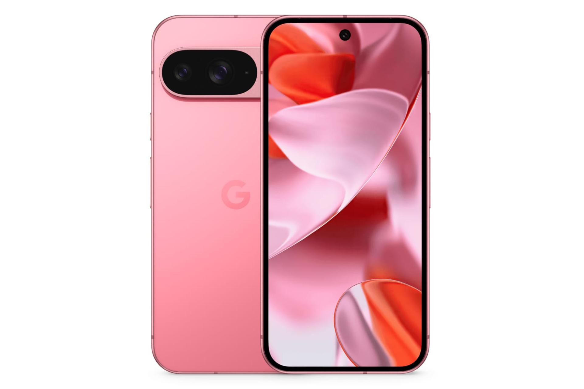 The front and back panel of the pink Google Pixel 9 mobile phone / Google Pixel 9