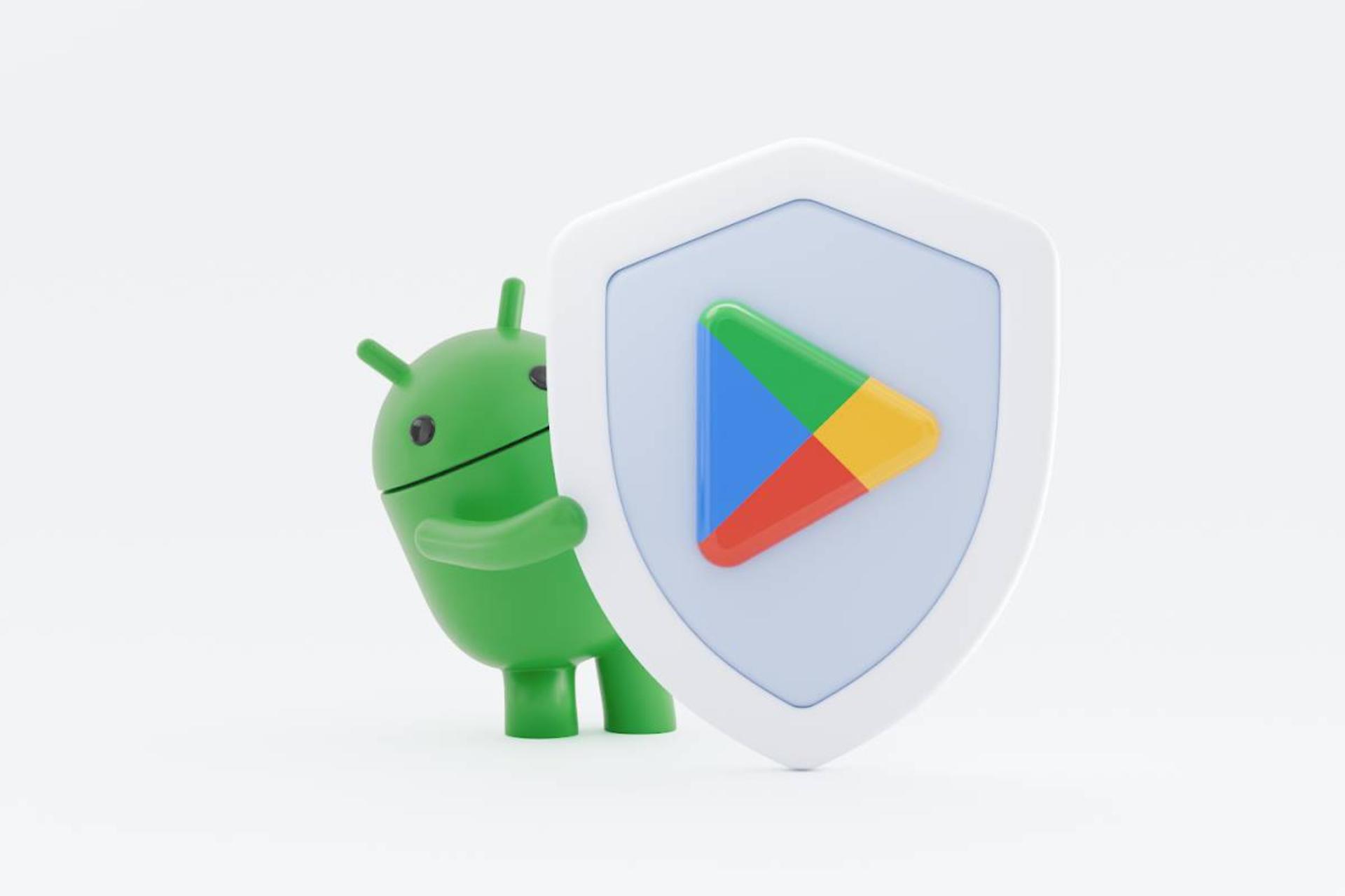 نماد اندروید با سپر محافظتی