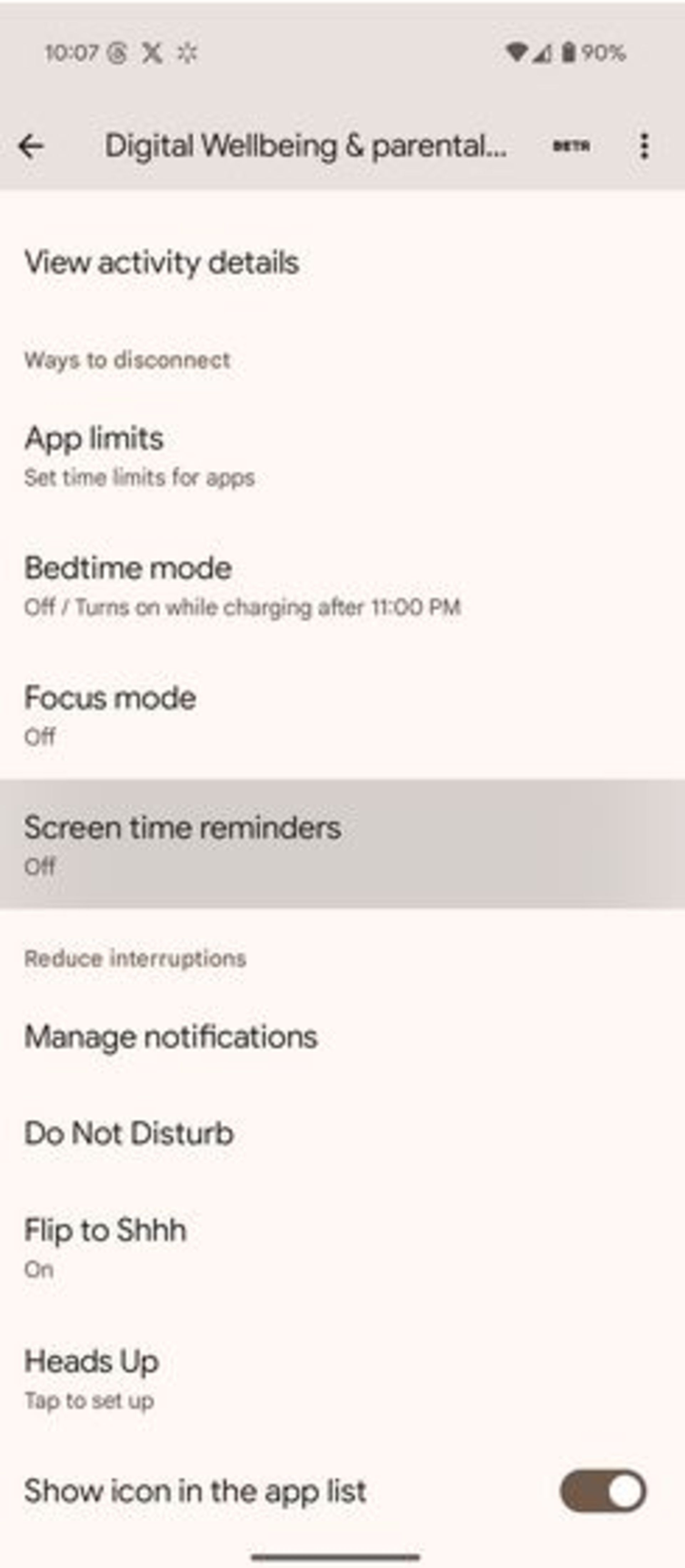 قابلیت screen time reminders