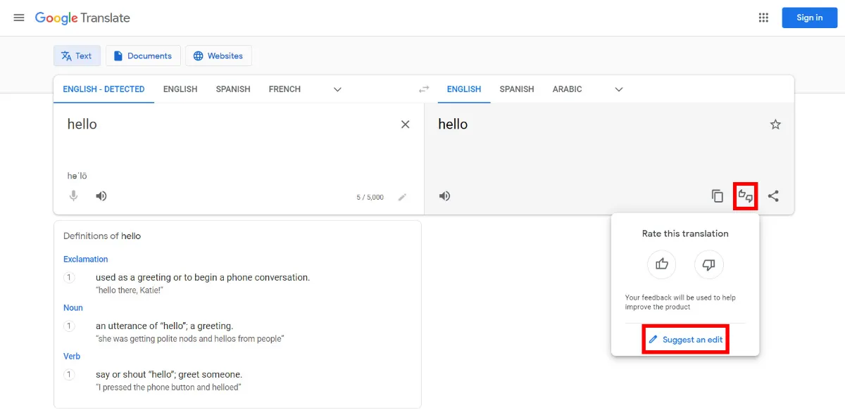 پیشنهاد ترجمه در گوگل ترنسلیت