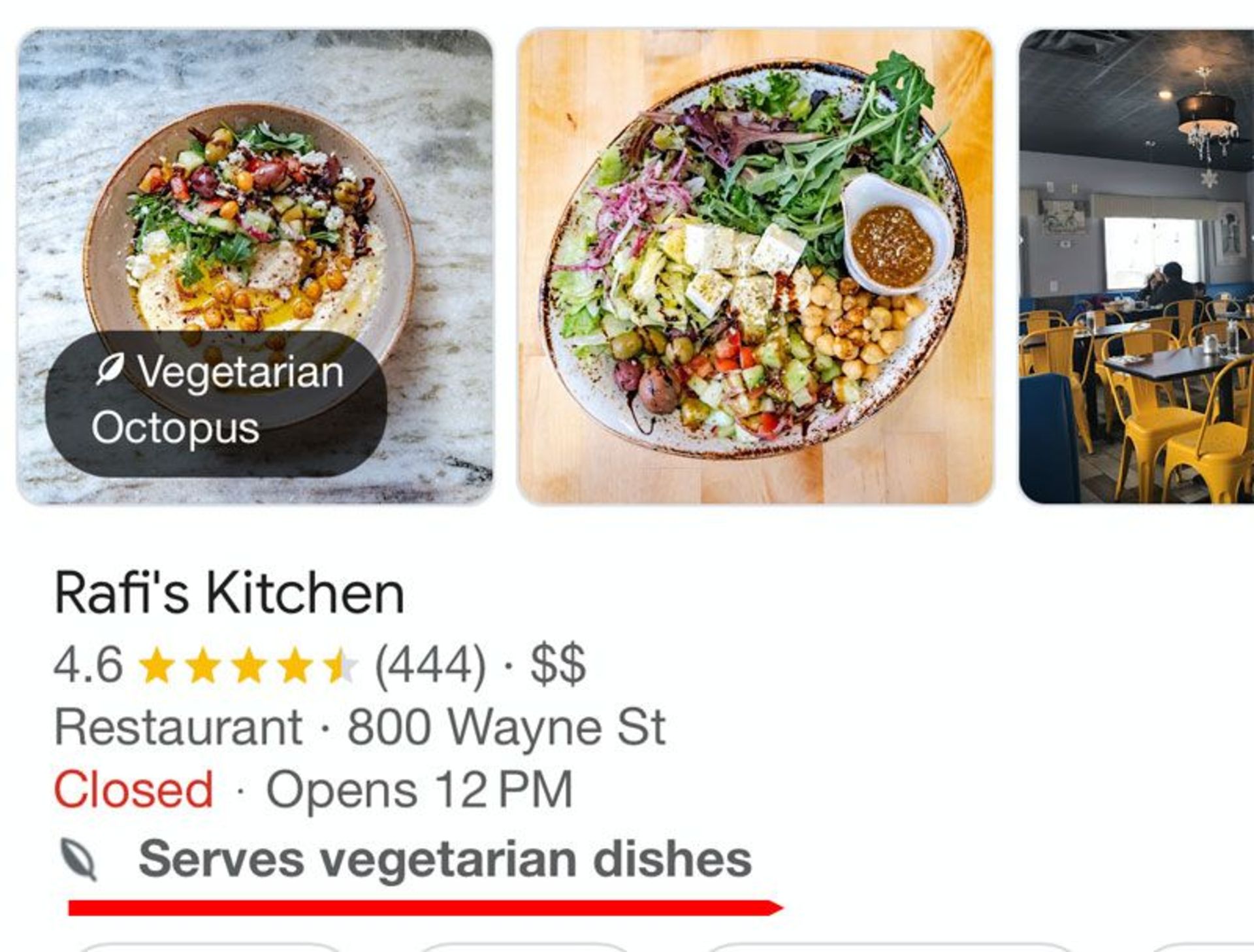 برچسب رستوران های مخصوص گیاه خواران در گوگل