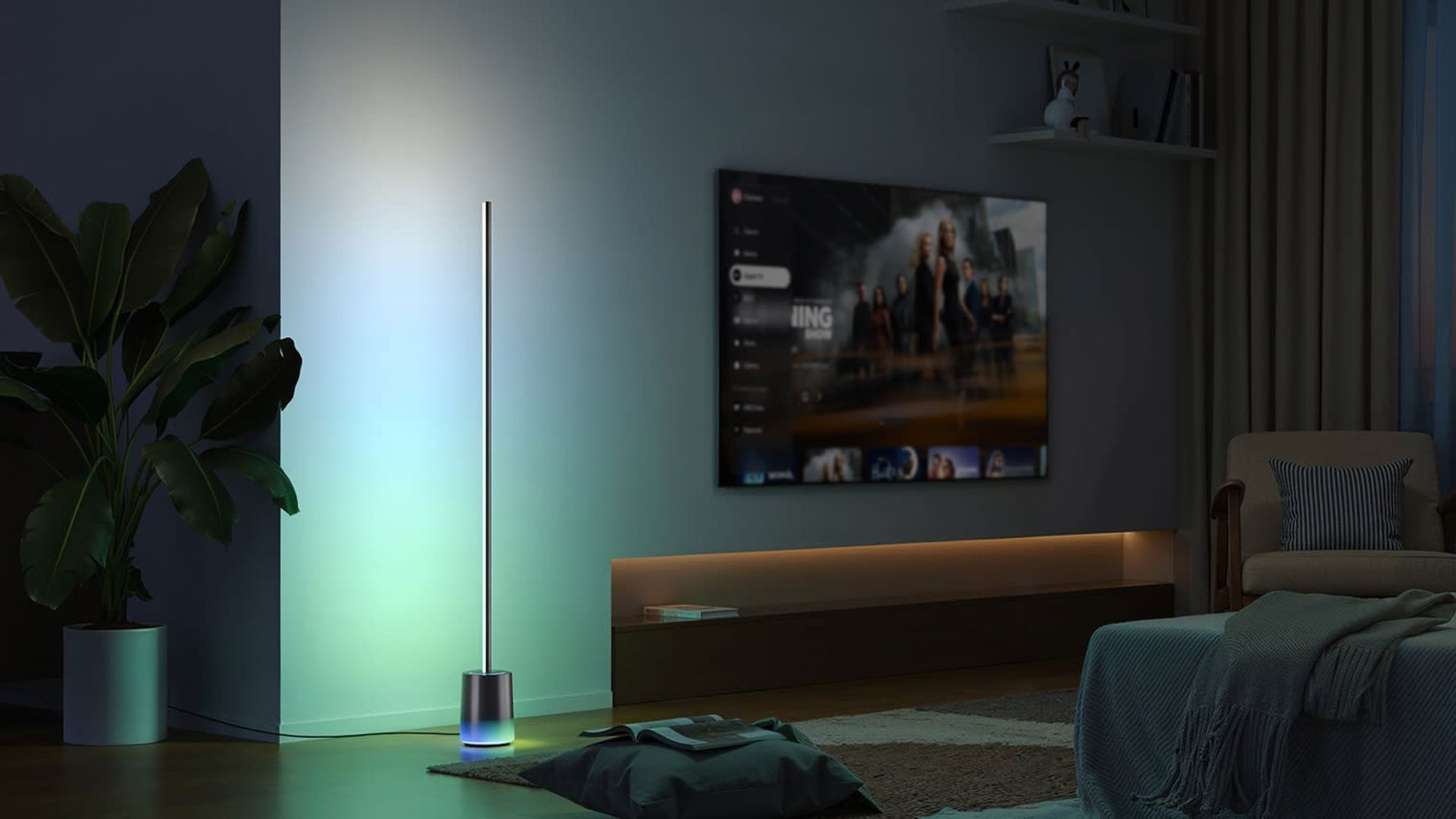 چراغ زمینی هوشمند گووی در حال نمایش نورهای سبز و سفید