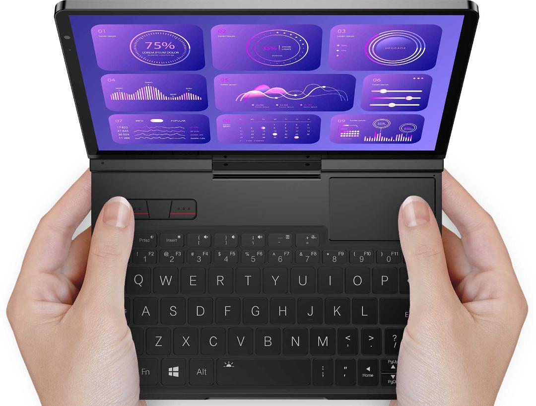 کنسول بازی دستی GPD Pocket 4 و کیبورد از نمای بالا