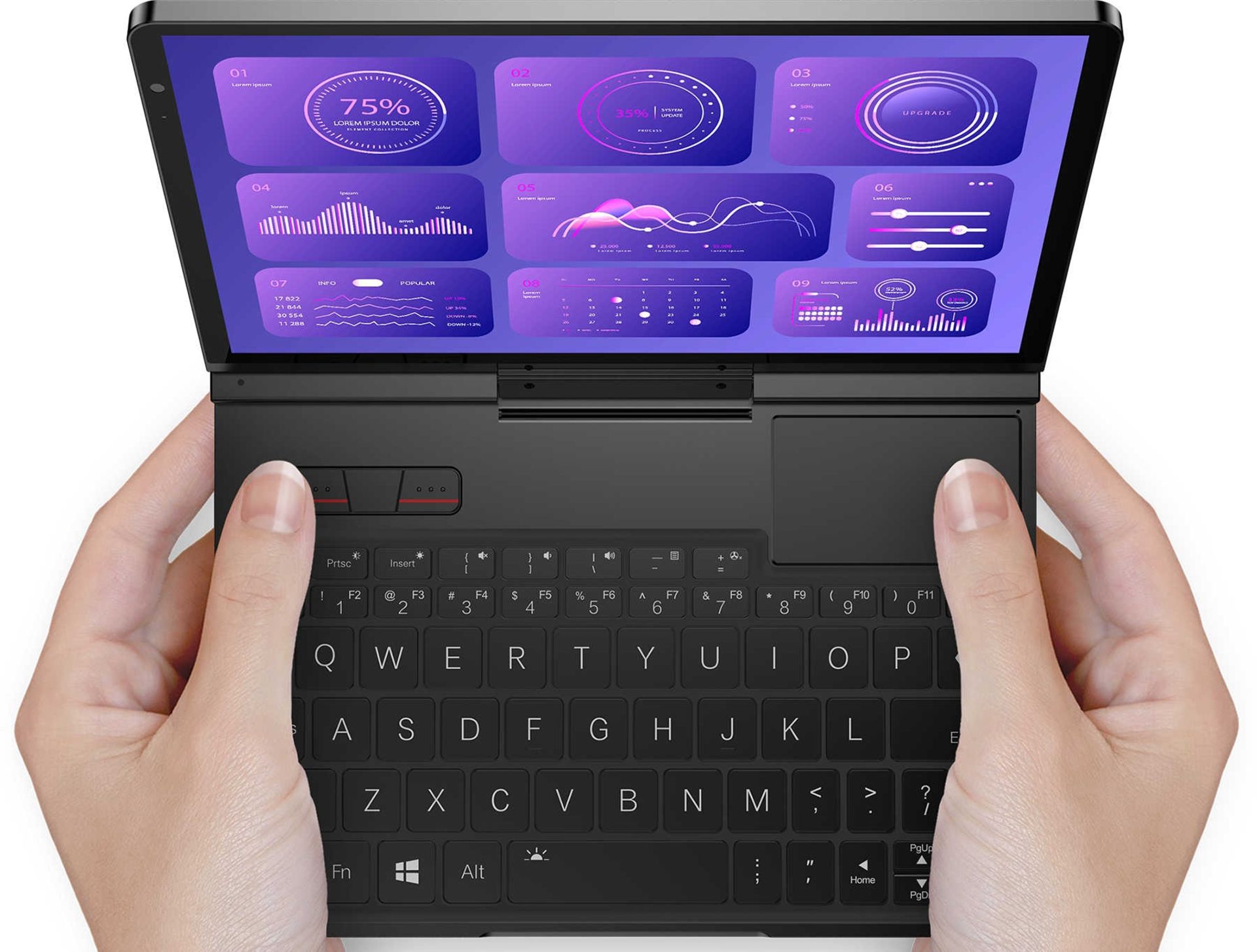 کنسول بازی دستی GPD Pocket 4 و کیبورد از نمای بالا