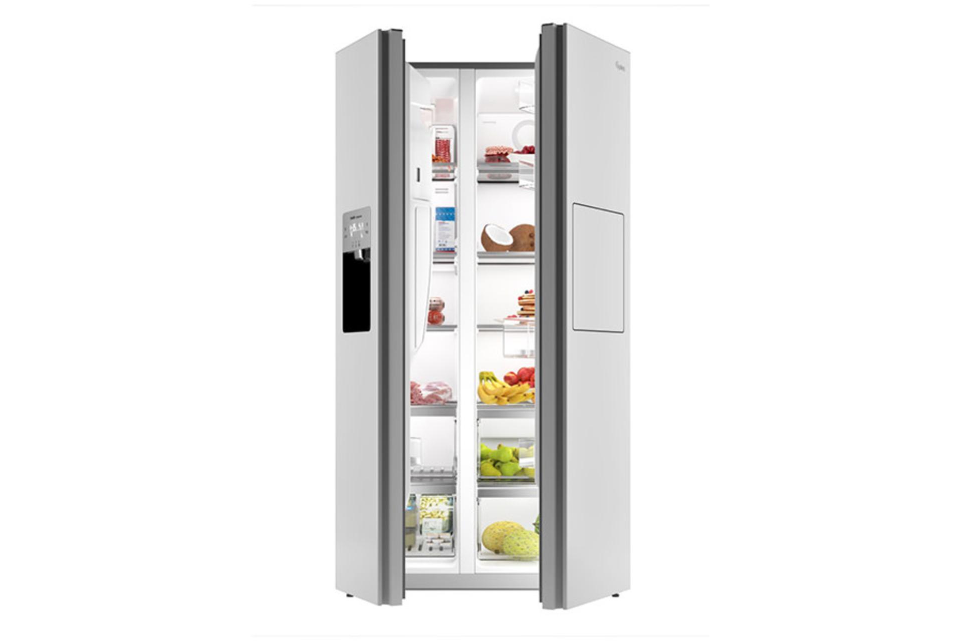 یخچال فریزر جی پلاس Gplus GSS-P7920 نمای جلو درب نیمه باز رنگ سفید