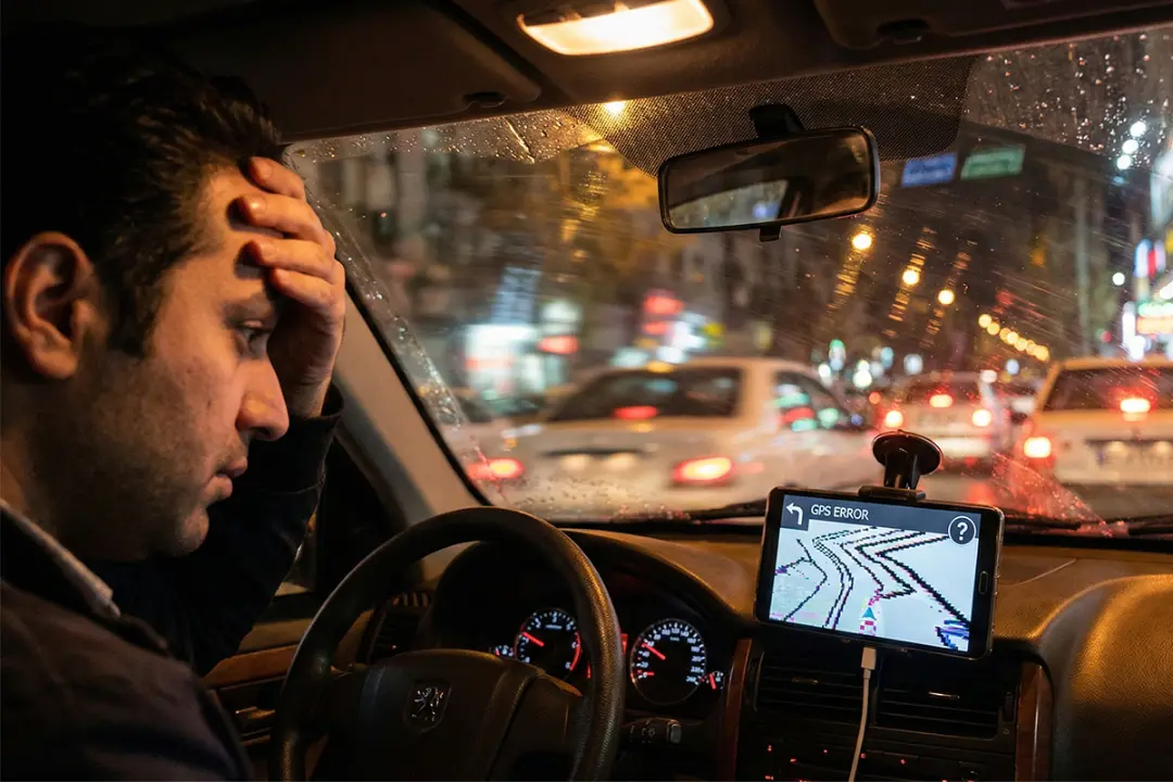 فردی در حال مسیریابی اشتباه در شهر