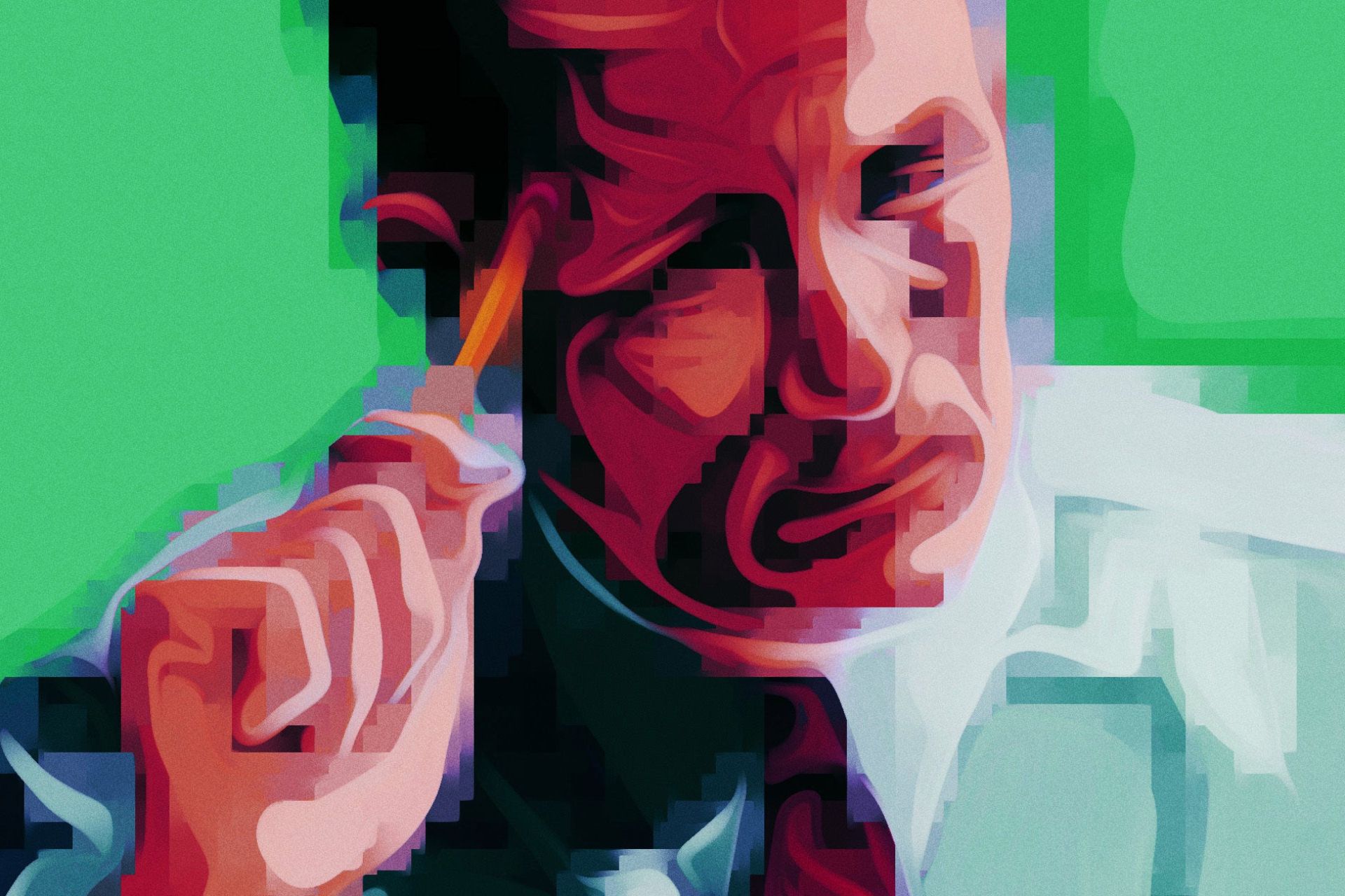 تصویرسازی کارتونی مردی که مداد در دست دارد و در حال تفکر است