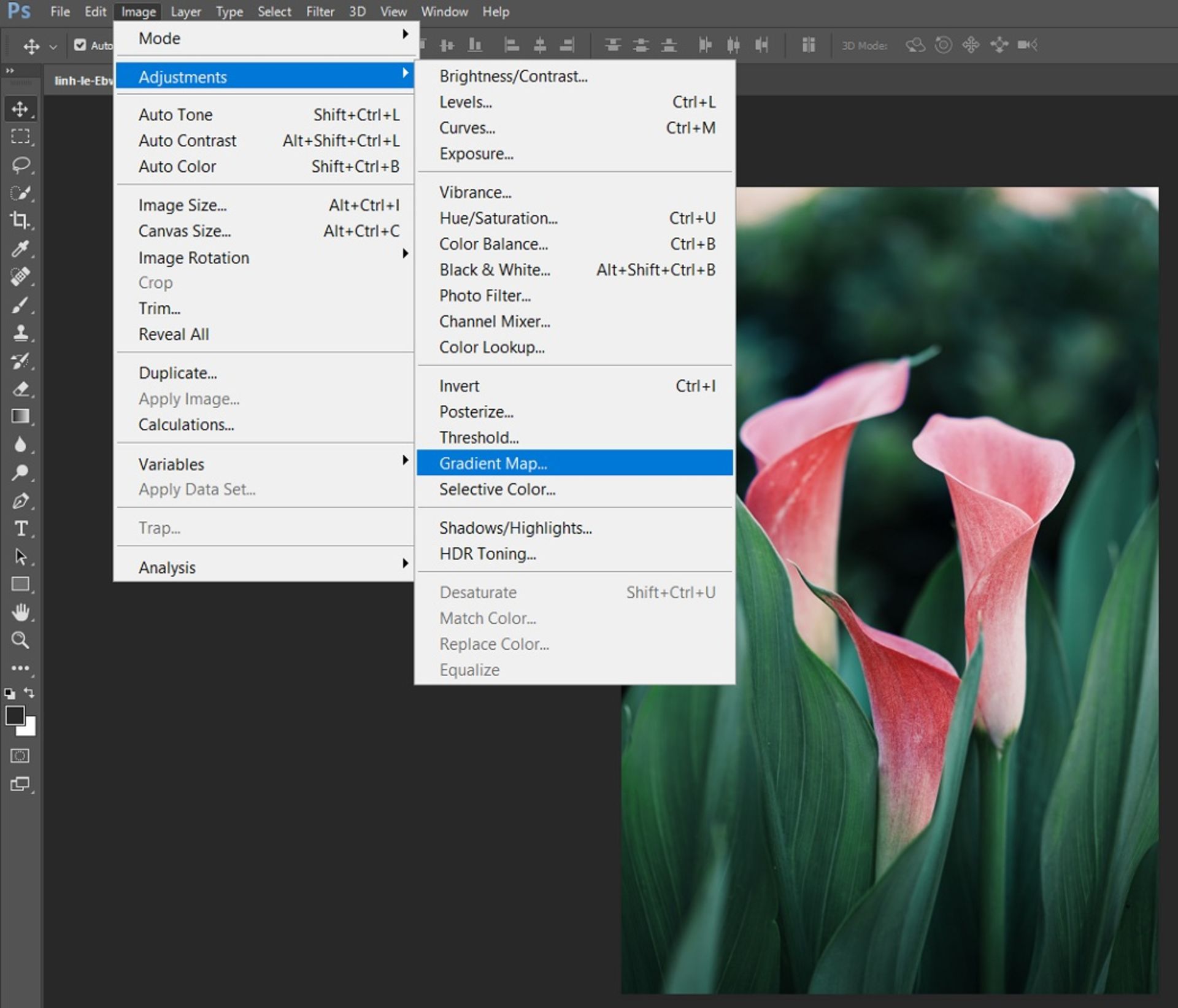 Gradient Map  تبدیل عکس رنگی به سیاه و سفید در فتوشاپ