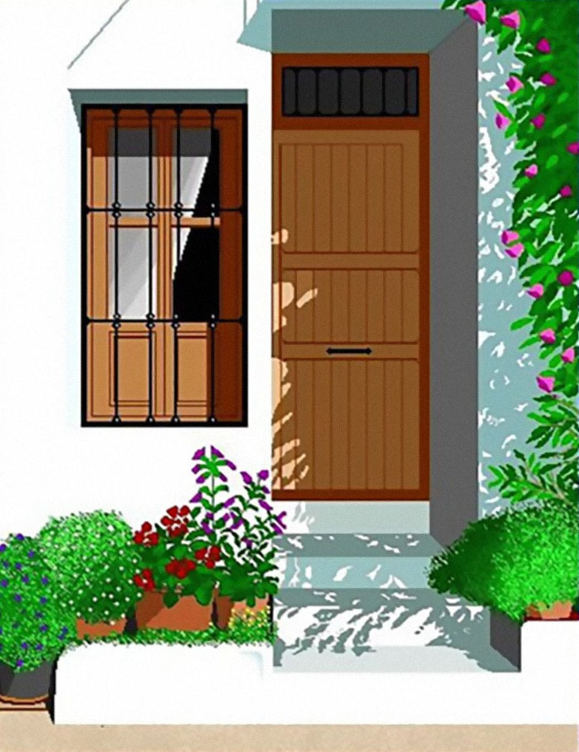 نمایی از درب و باغچه خانه ای طراحی شده با مایکروسافت پینت