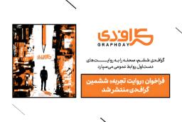 پوستر گراف‌دی (Graphday) با طرح گرافیکی سیاه و نارنجی و سایه یک مرد