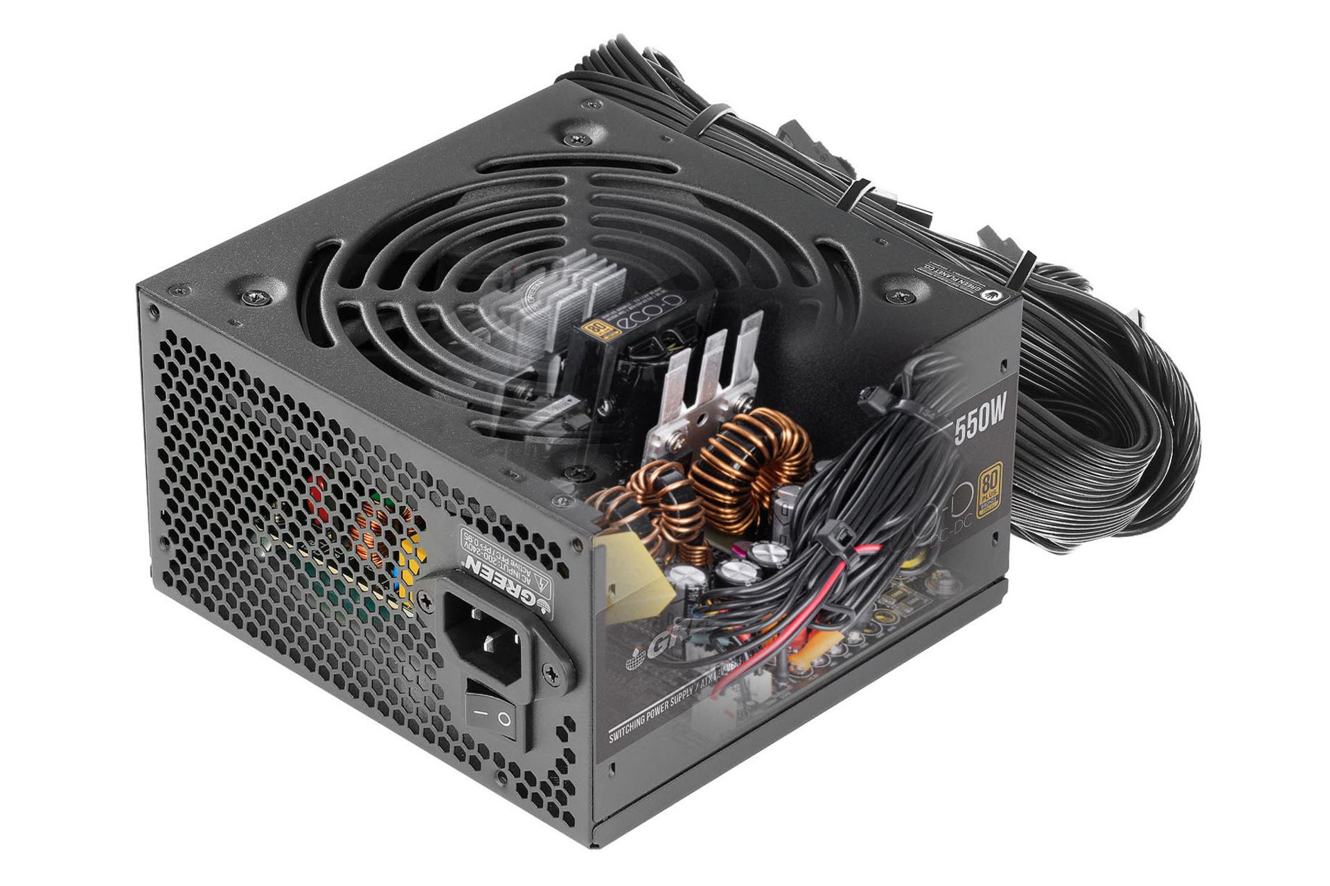 نمای داخل پاور کامپیوتر گرین GP550A-ECO D با توان 550 وات