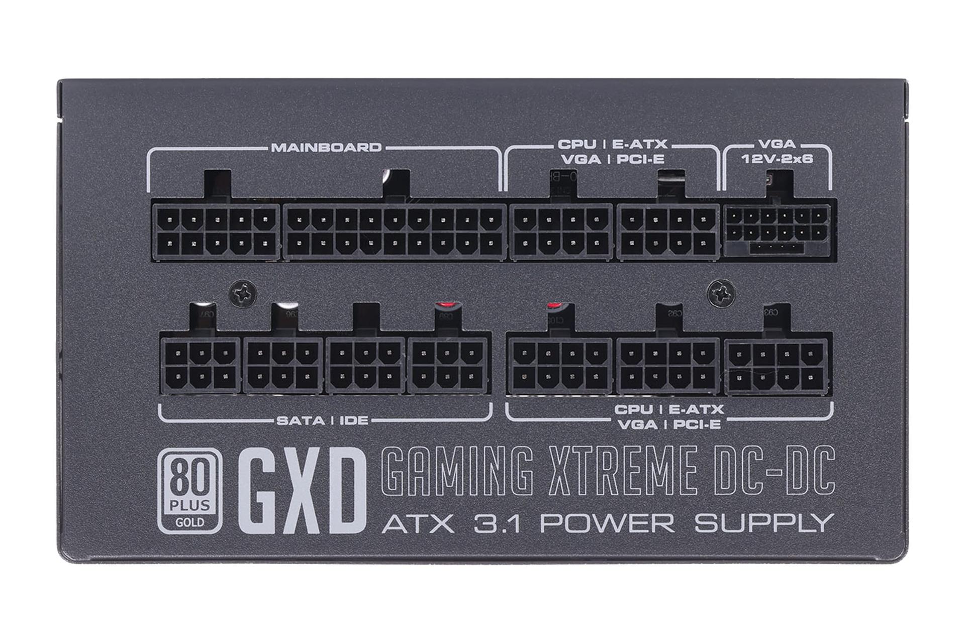 نمای پنل پشت بالای پاور کامپیوتر گرین GP850B-GXD با توان 850 وات با نمایش کانکتورها و اتصالات