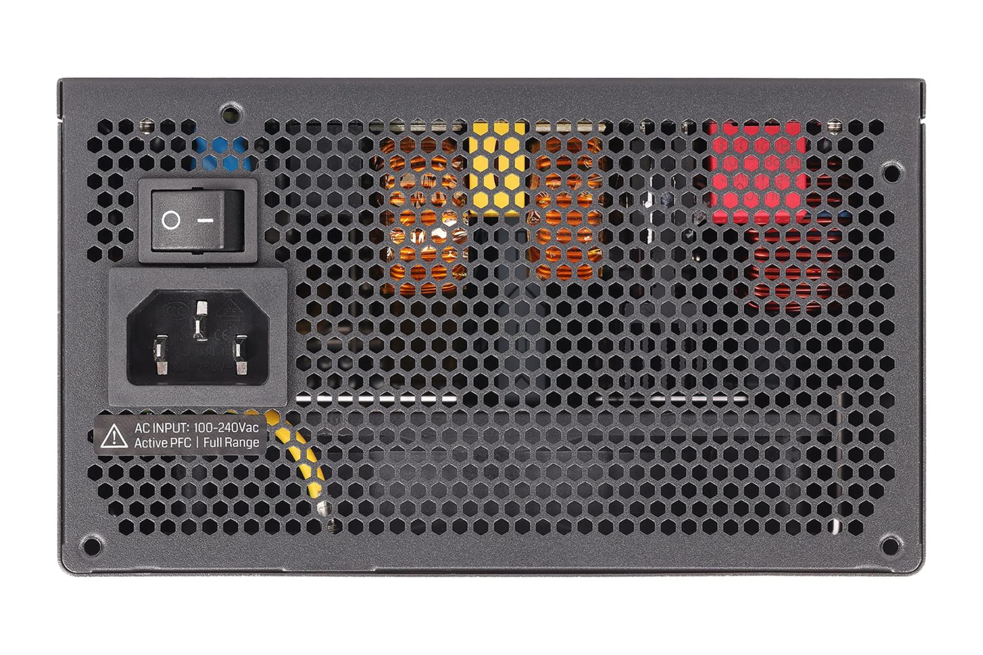 نمای پنل پشت بالای پاور کامپیوتر گرین GP850B-GXD با توان 850 وات با نمایش درگاه و سوییچ برق