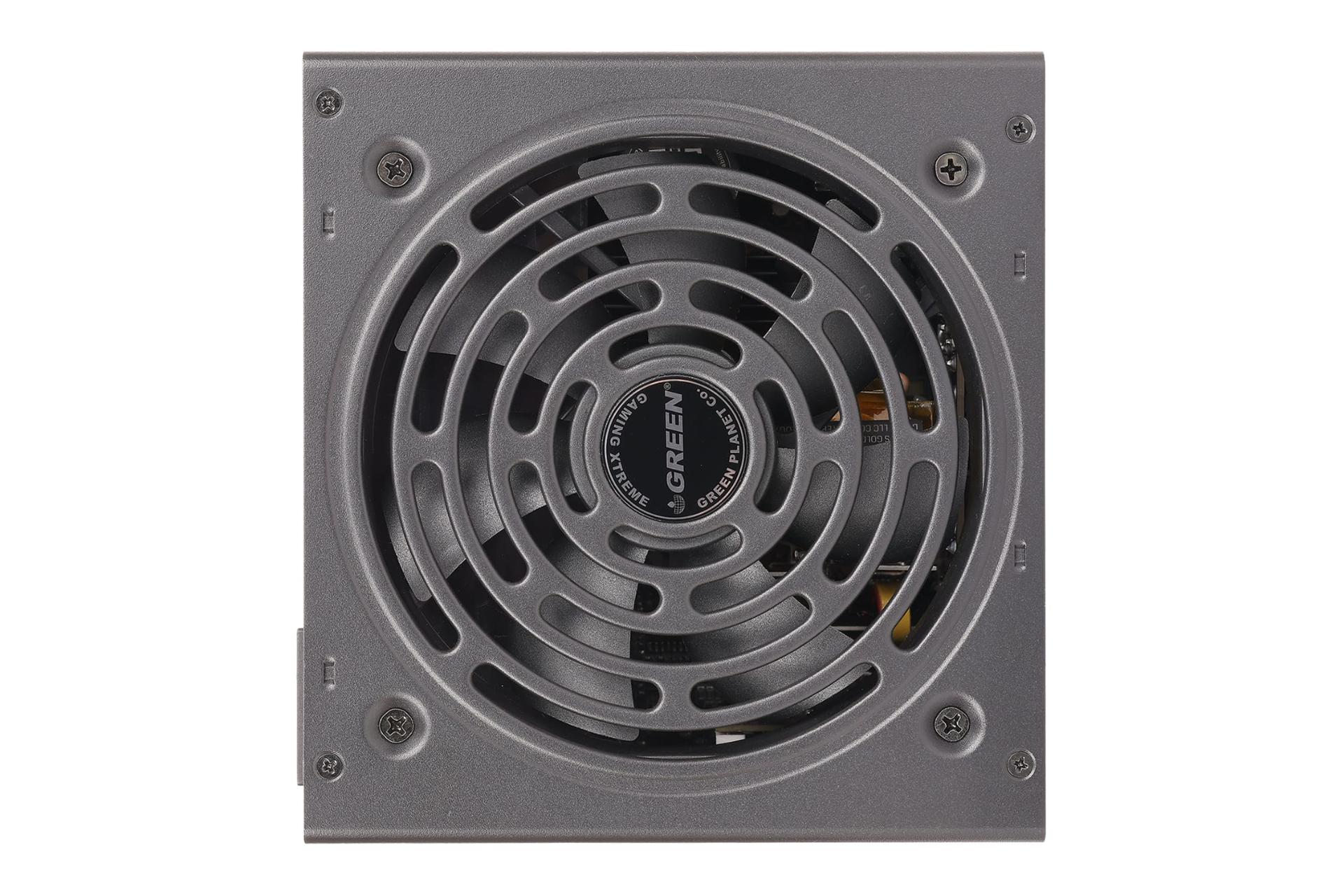 نمای پنل بالای پاور کامپیوتر گرین GP850B-GXD با توان 850 وات با نمایش فن و لوگو