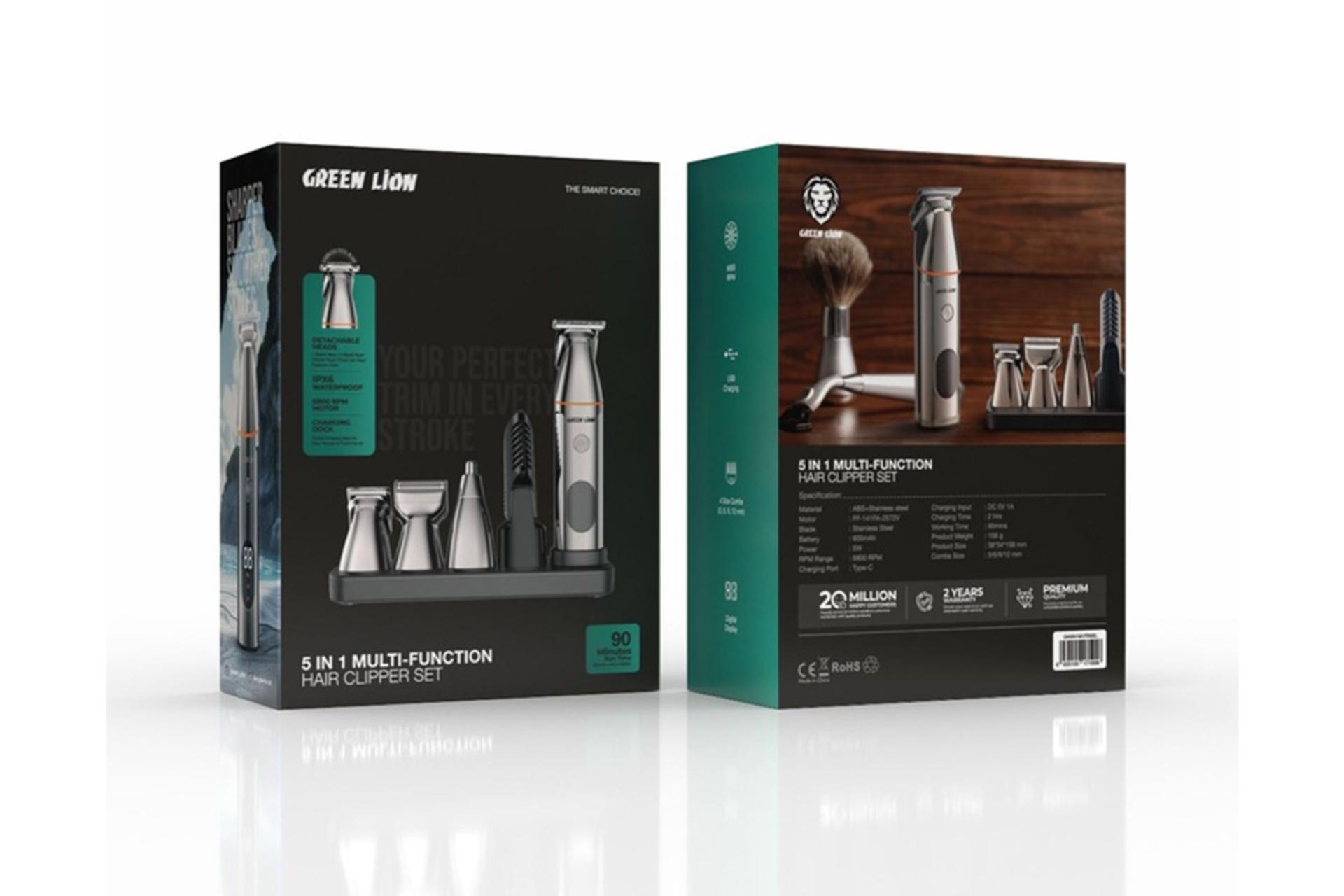 ماشین اصلاح گرین لاین Green Lion 5 In 1 Multi-Function Hair Clipper Set نمای بسته بندی