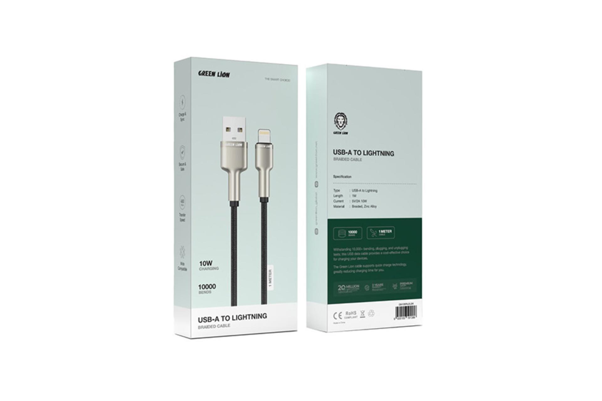 کابل شارژ گرین لاین Green Lion Braided Type-C to Lightning 1m نمای بسته بندی