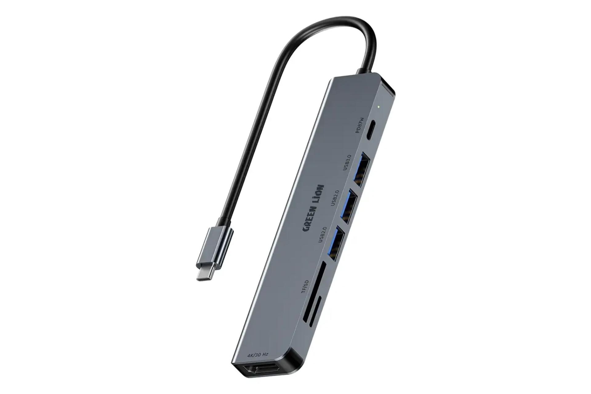 هاب USB هاب USB-C گرین لاین 7 پورت مدل Green Lion GN7N1CHUBGY