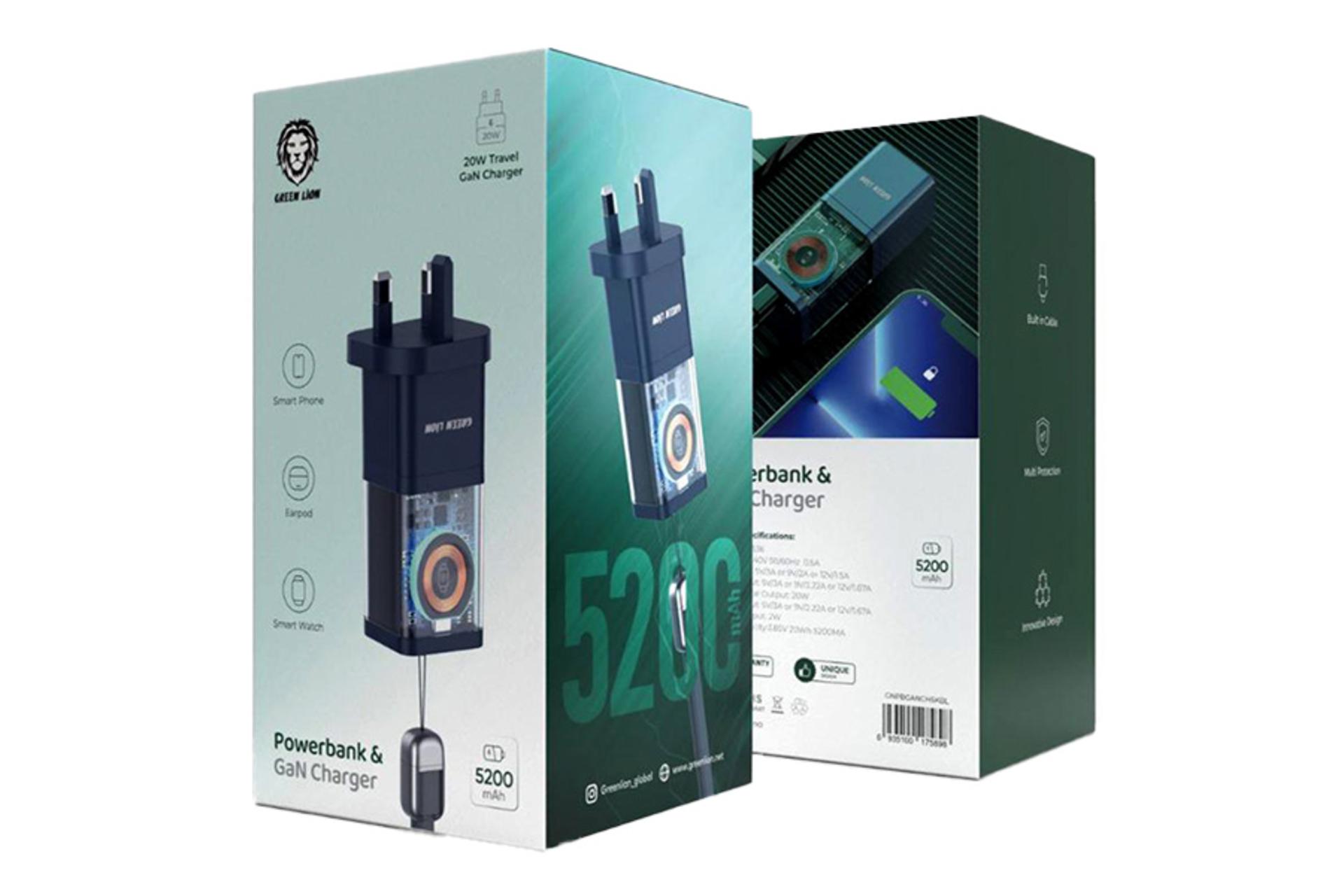 جعبه پاور بانک گرین لیون Green Lion GNPBGANCH5KBL 5200mAh