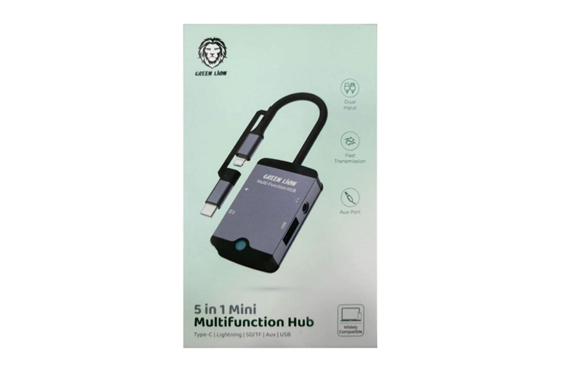 جعبه هاب USB هاب Lightning/USB-C گرین لیون 5 پورت مدل MultiFunction Hub GN5IN1MINIHB
