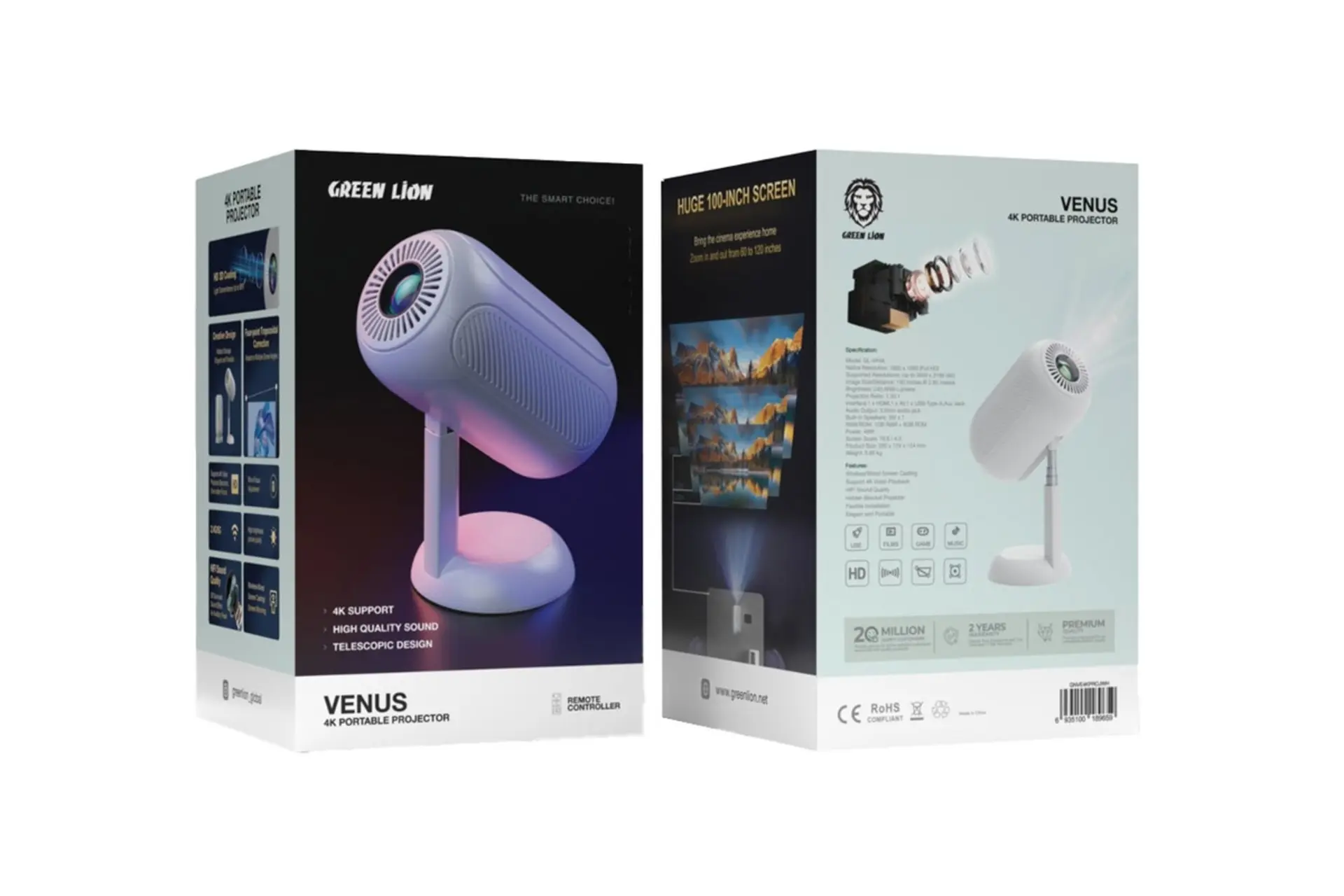 جعبه ویدیو پروژکتور گرین لیون Venus4K Portable Projector