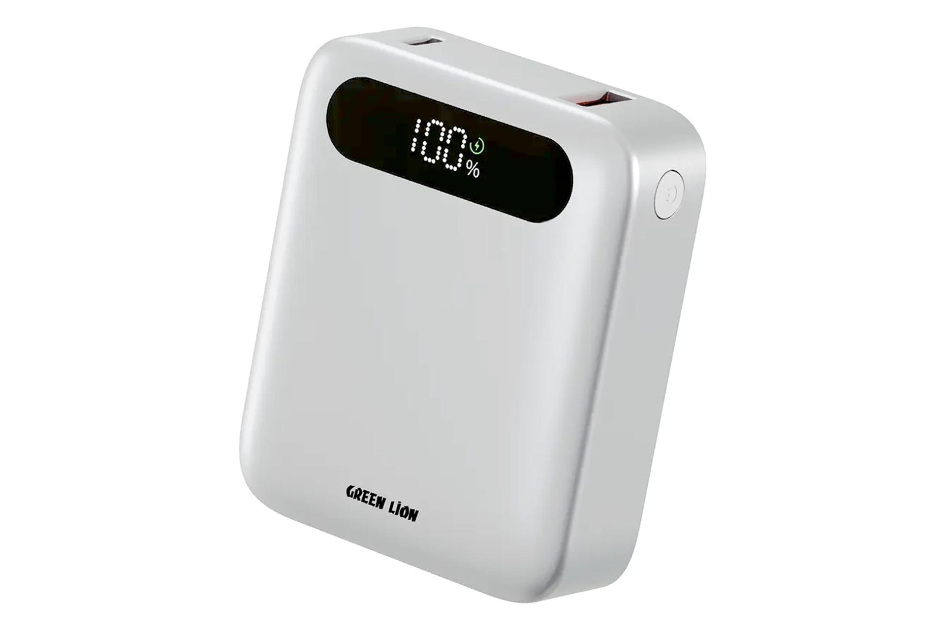 پاور بانک گرین لاین Green Lion Zuno 10000mAh نقره ای از نمای روبرو
