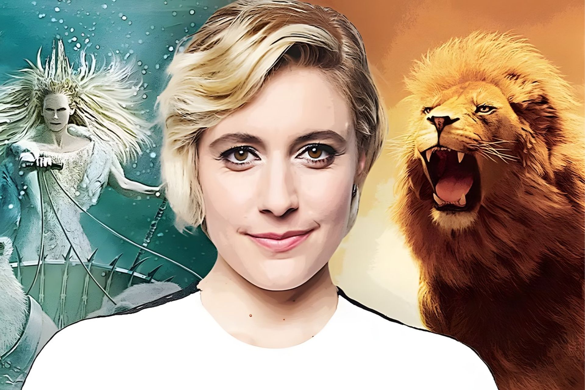 گرتا گرویک با پس زمینه فیلم نارنیا