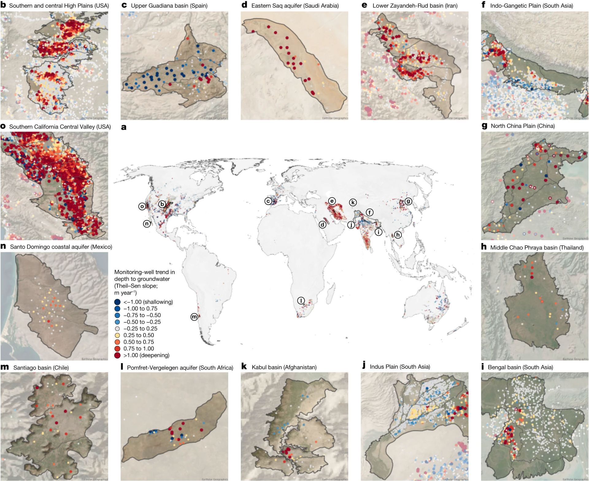 روند جهانی افزایش و کاهش سطح آب‌های زیرزمینی در بازه زمانی ۲۰۰۰ تا ۲۰۲۰