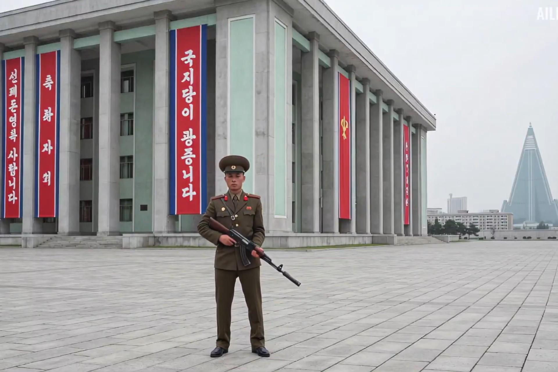 یک سرباز در خیابان اسلحه به‌دست