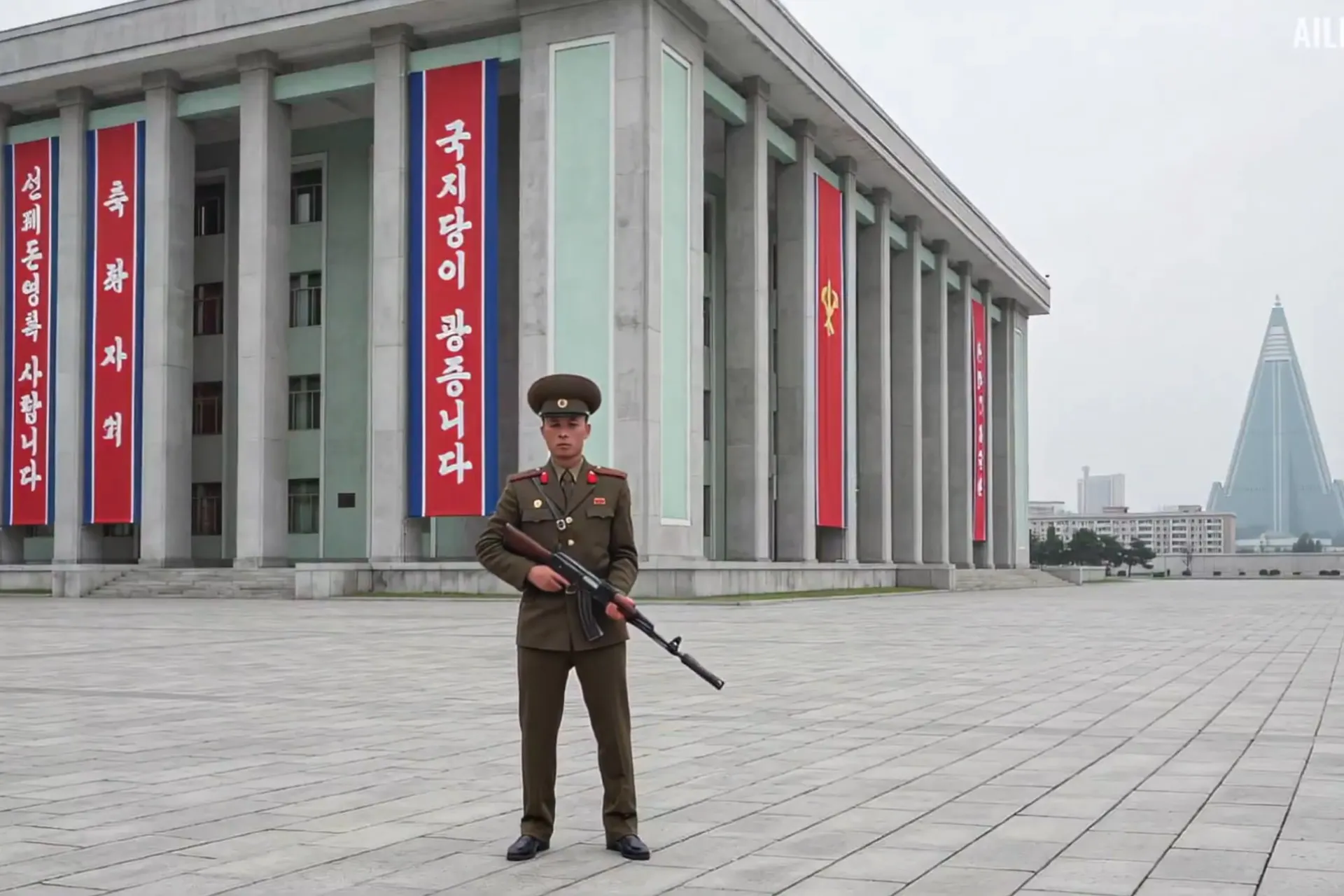 یک سرباز در خیابان اسلحه به‌دست