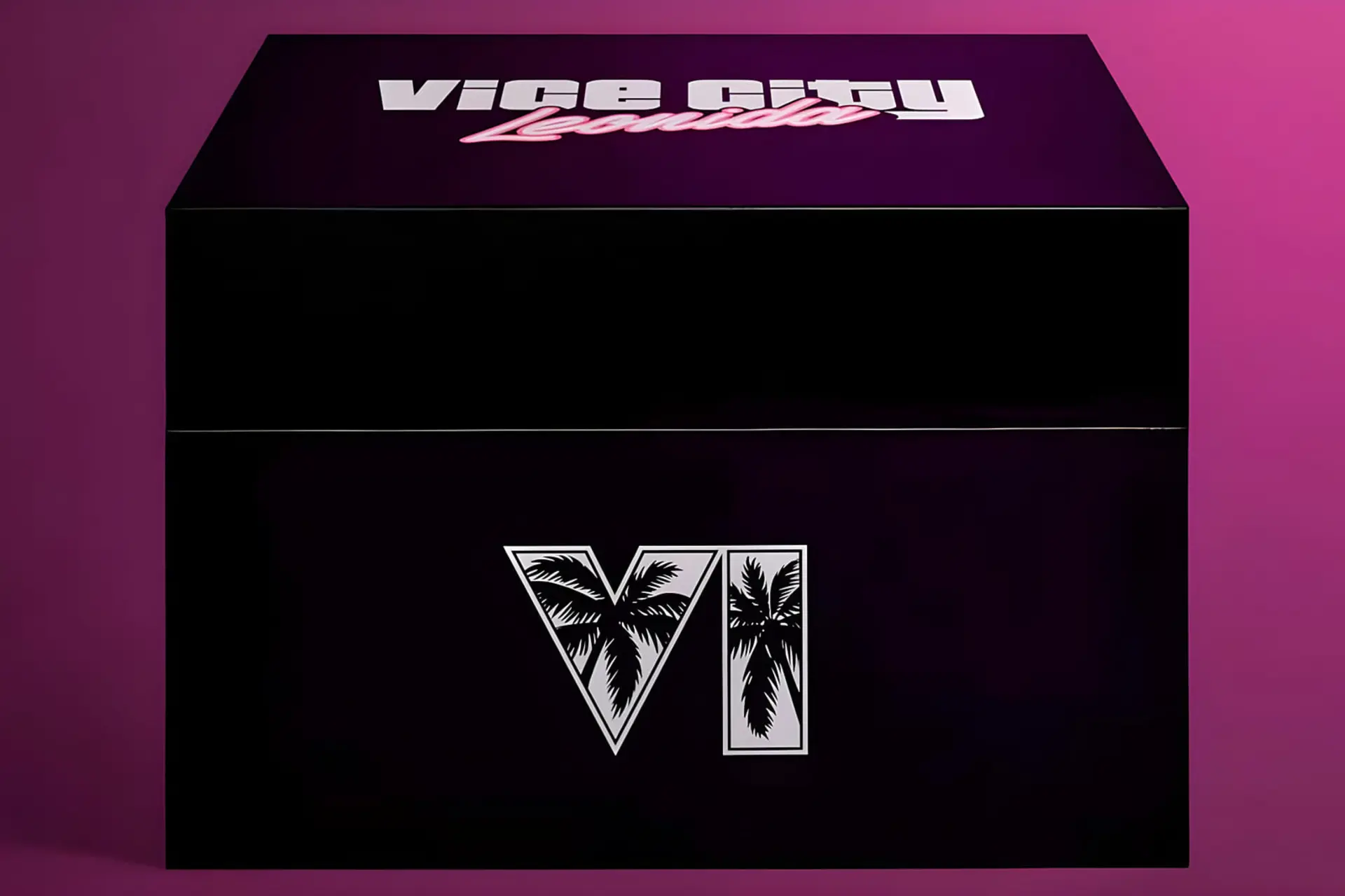 باکس مشکی نسخه کلکسیونی بازی GTA VI با لوگوی وایس سیتی (Vice City)