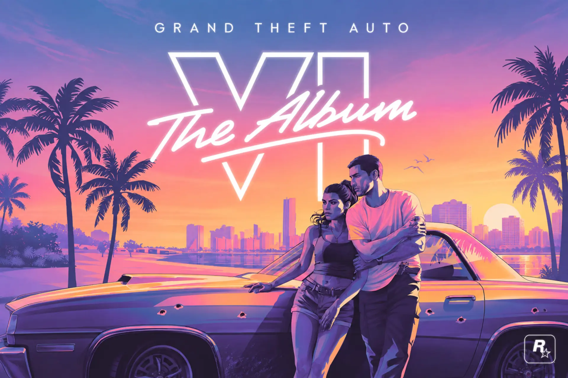 پوستر رسمی آلبوم موسیقی بازی Grand Theft Auto VI (GTA 6) با طرح هنری شخصیت‌ها