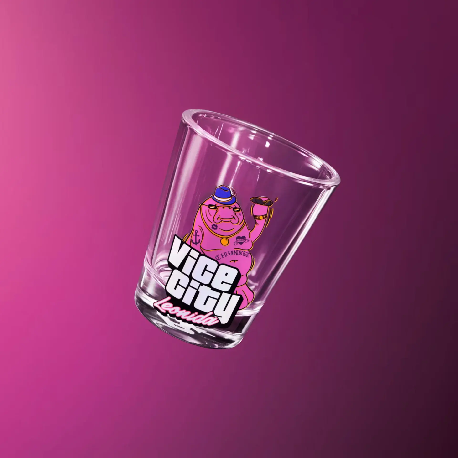 لیوان شات شیشهای با لوگوی صورتی Vice City Leonida