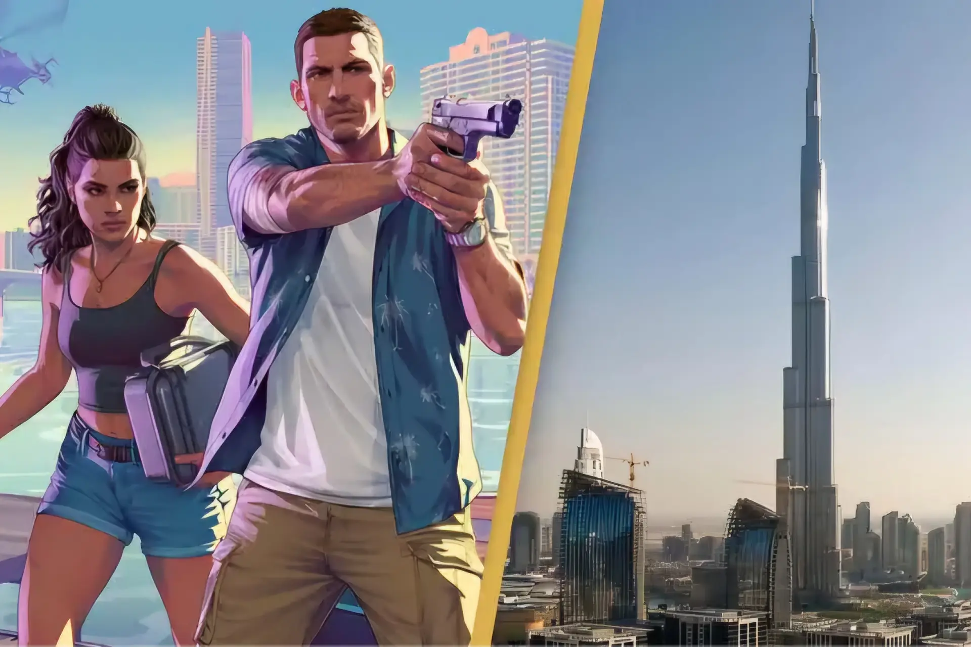 جیسون و لوسیا از بازی GTA 6 در کنار برج خلیفه