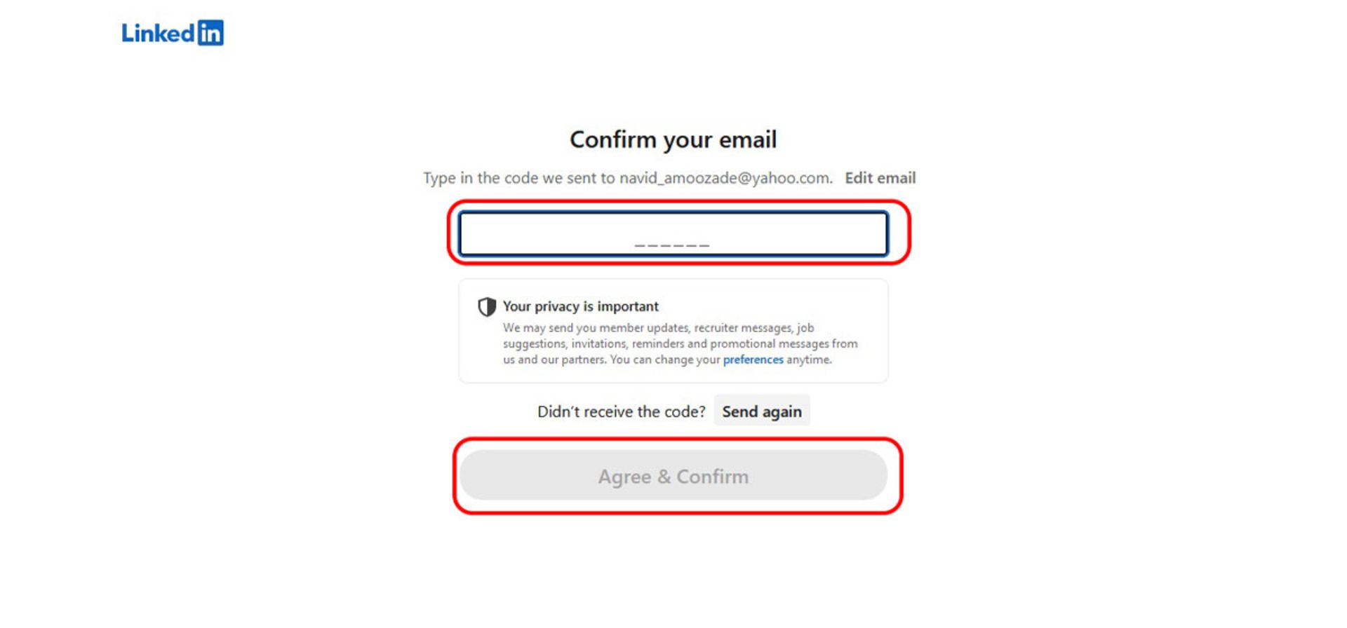 تایید کردن ایمیل در لینکدین
