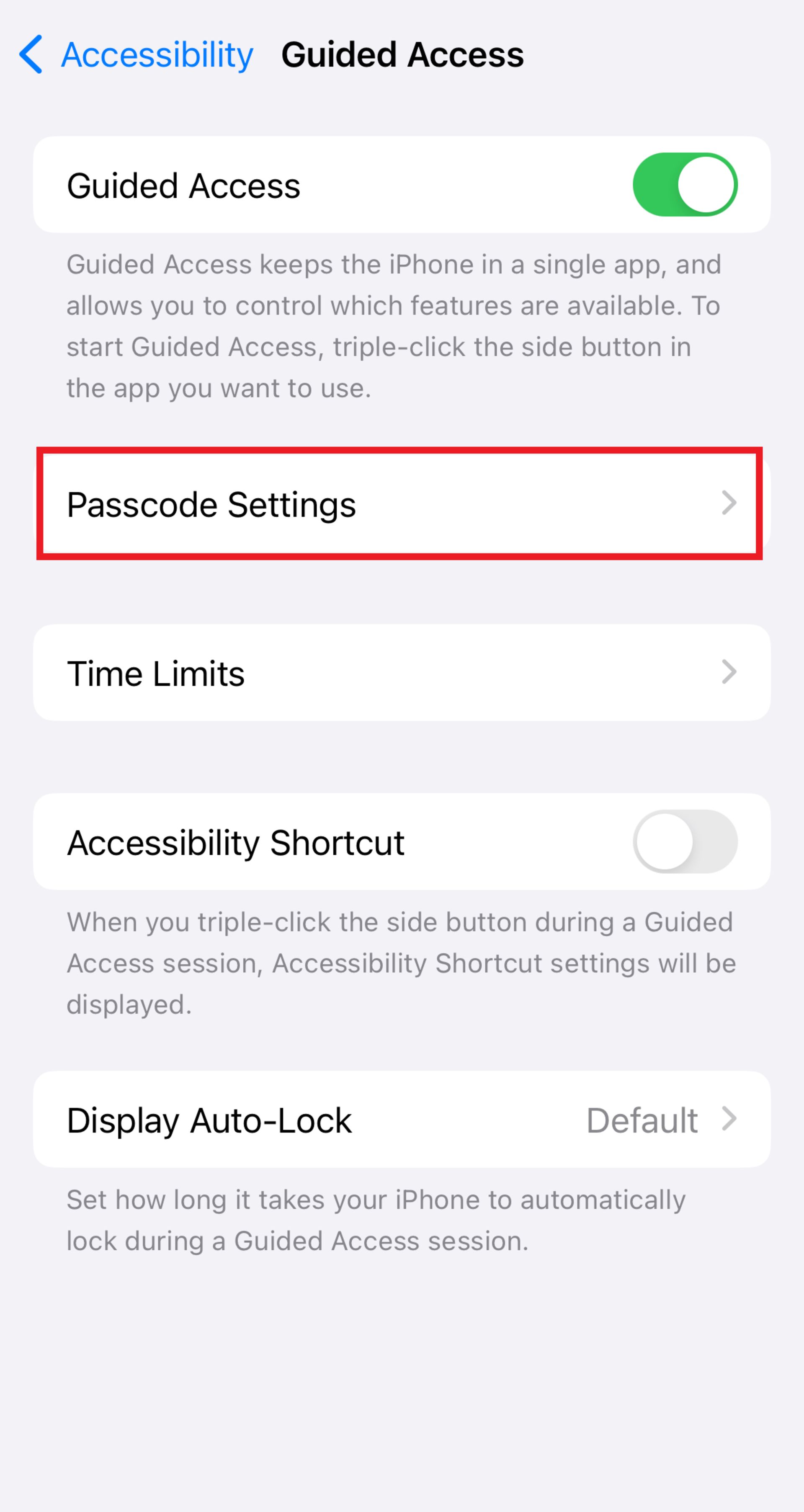 تنظیمات guided access در گوشی آیفون