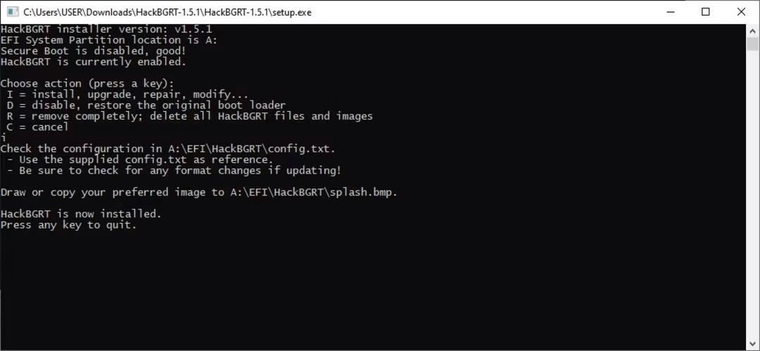 پیام نصب شدن hackbgrt