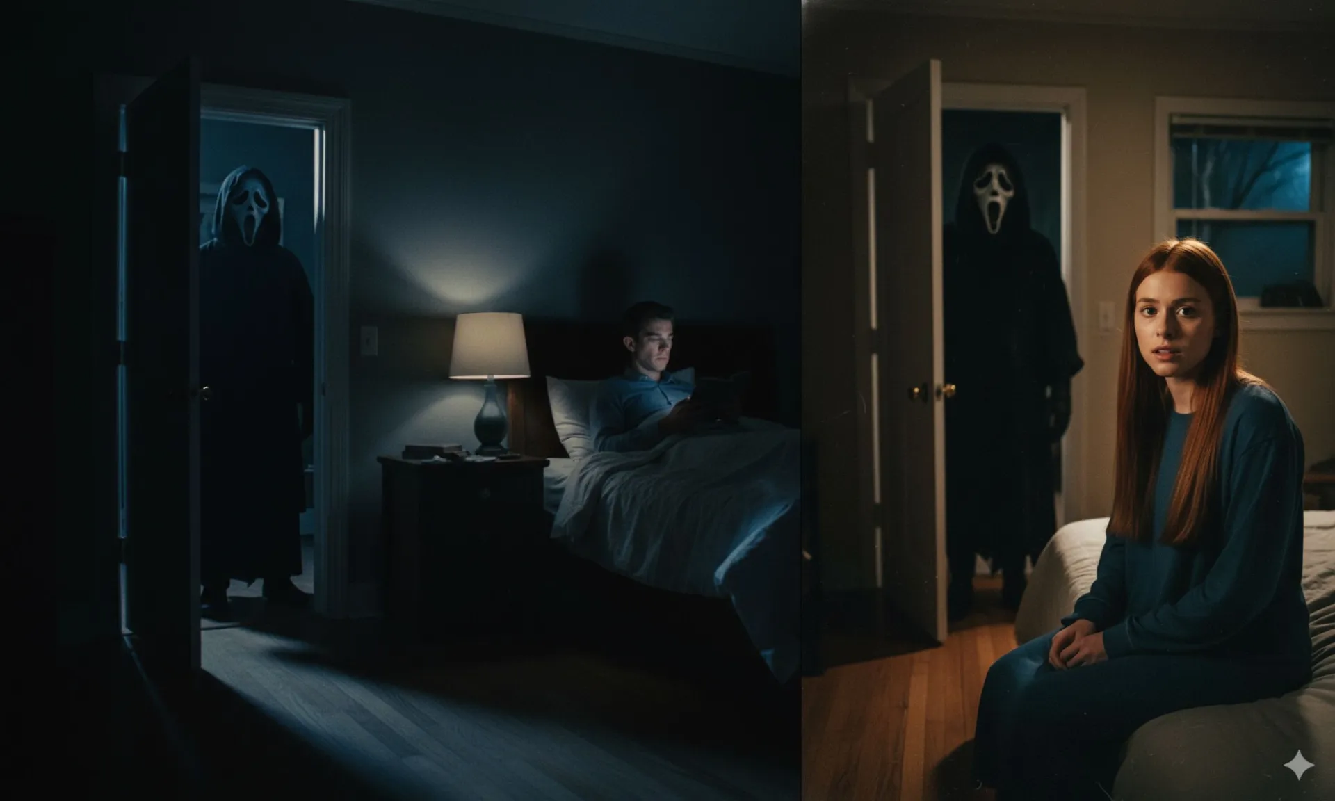 Ghost Face در چارچوب در اتاق خواب