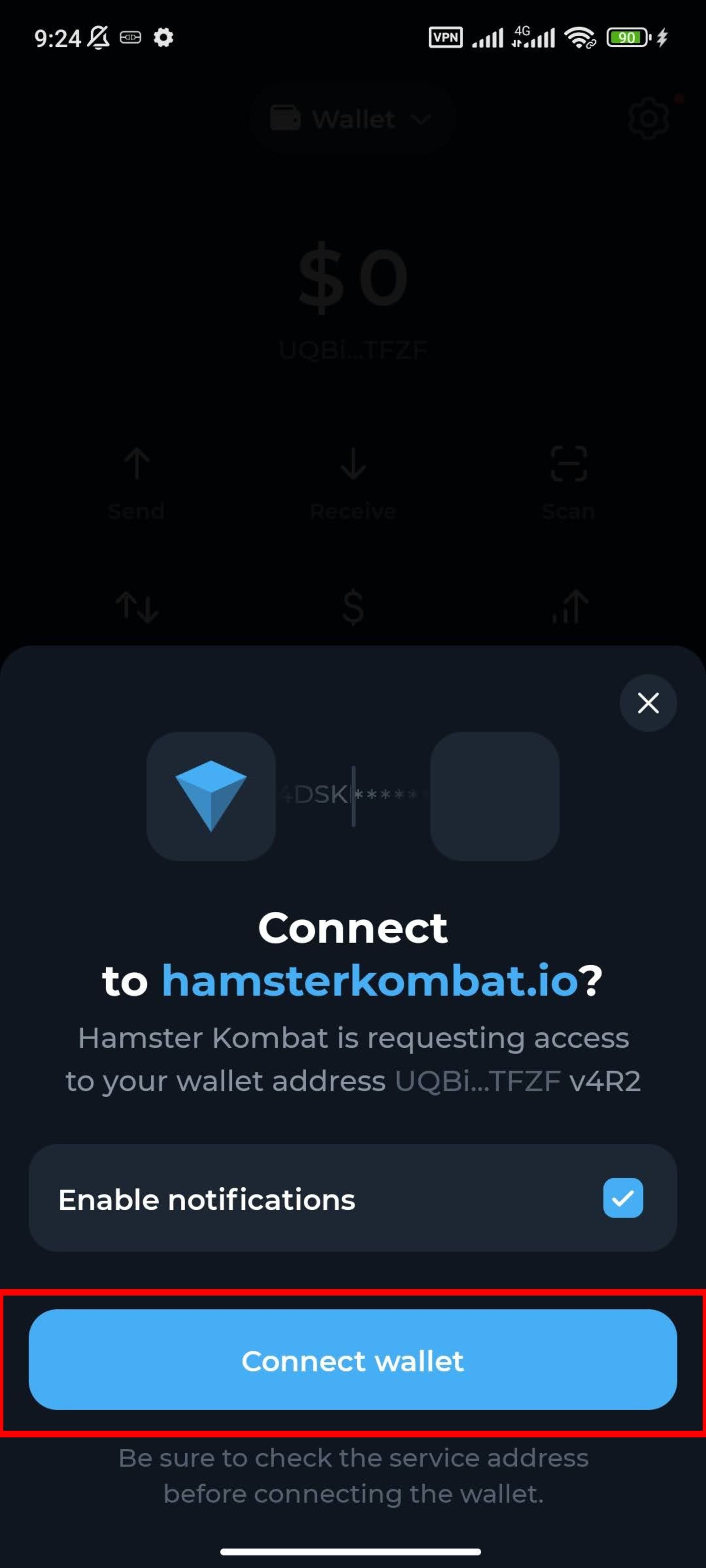 اتصال بازی Hamster Kombat به کیف پول Tone Keeper