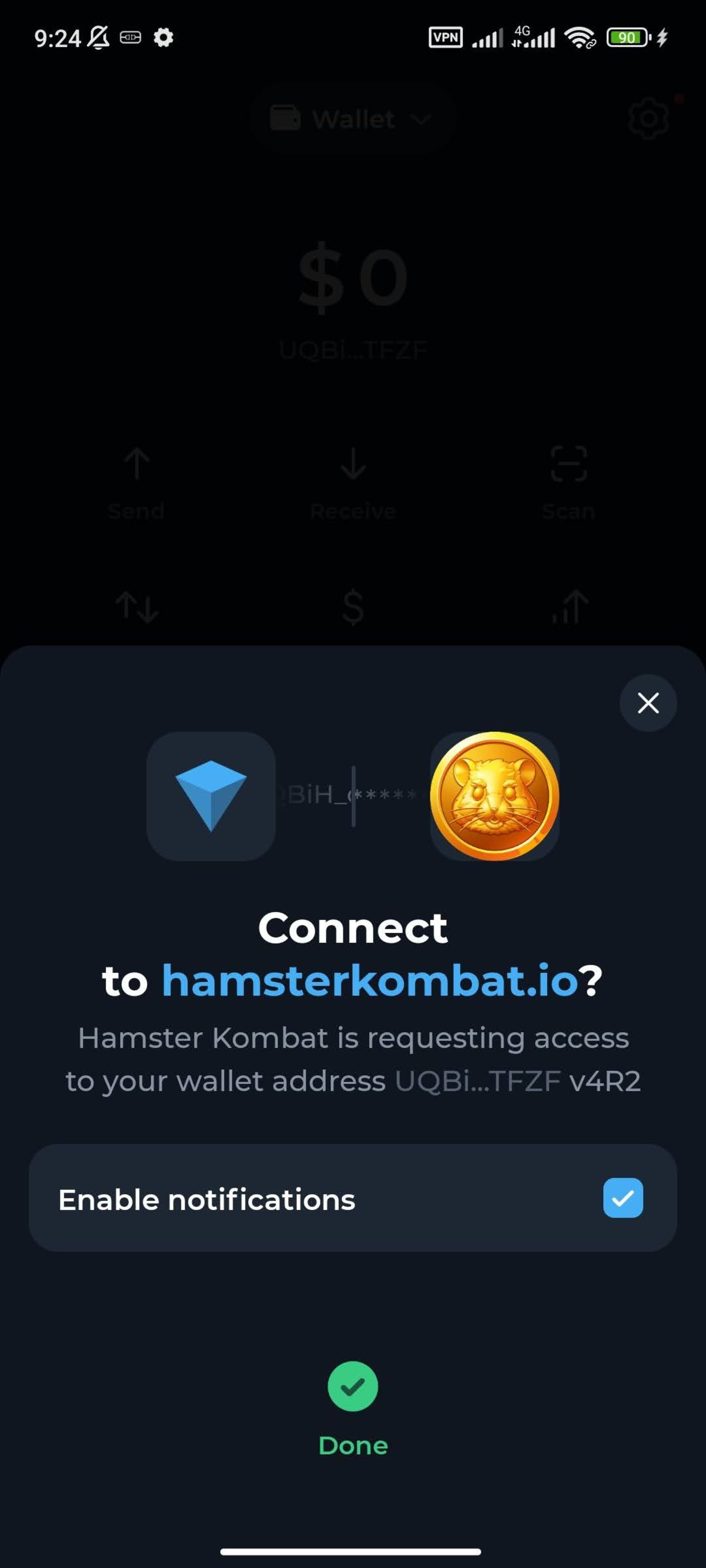 اتصال بازی Hamster Kombat به کیف پول Tone Keeper