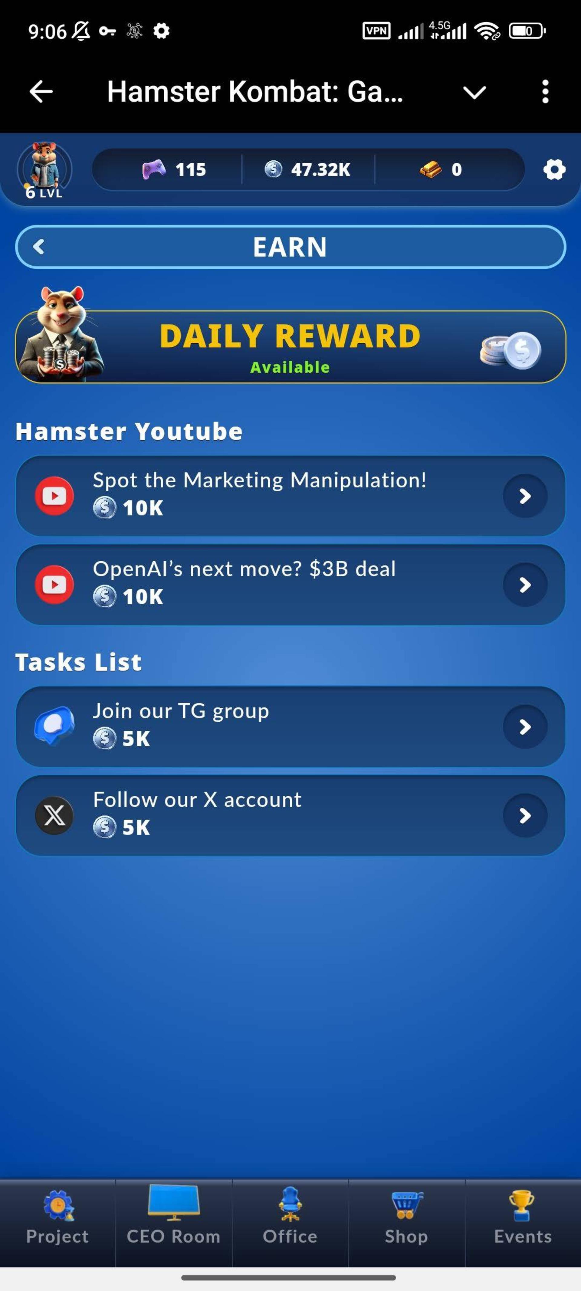 بخش Earn همستر ورس